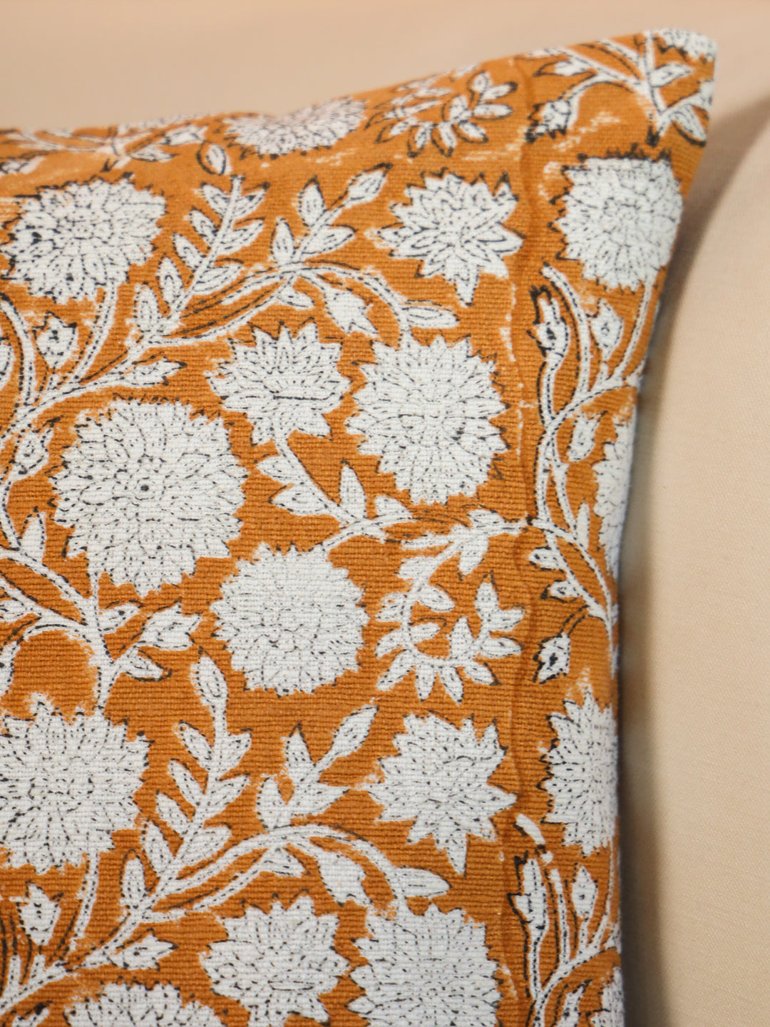 Cotton Orange Colour Floral Cushion Covers