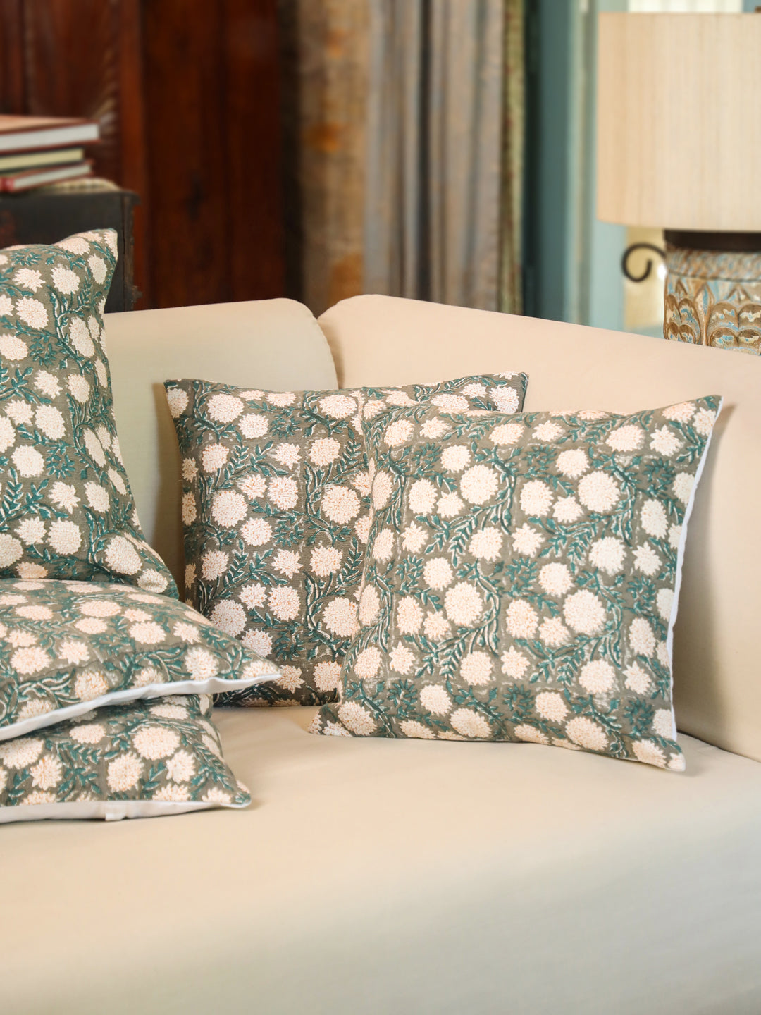 Cotton Off White Colour Floral Cushion Covers