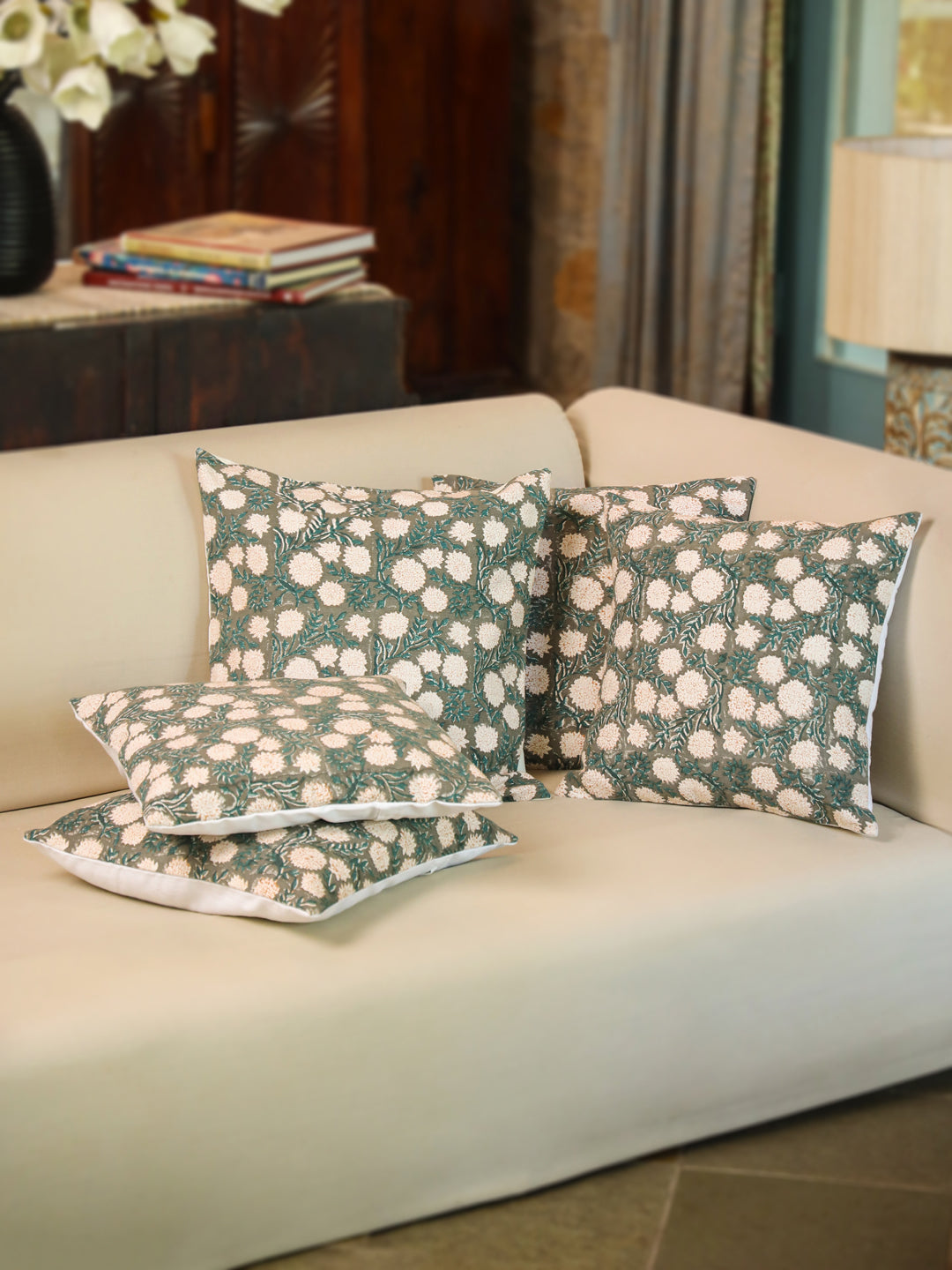 Cotton Off White Colour Floral Cushion Covers