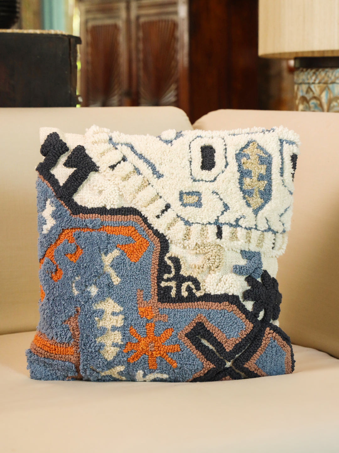 Cotton Blue Colour Embroidered Cushion Covers