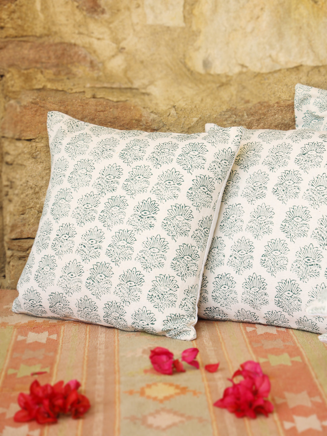 Cotton Green Colour Ethnic Motifs Cushion Covers