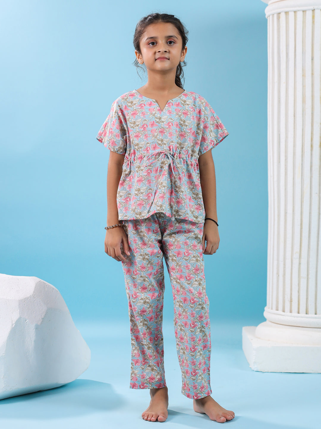 Floral Printed Cotton Night Suit for Kids