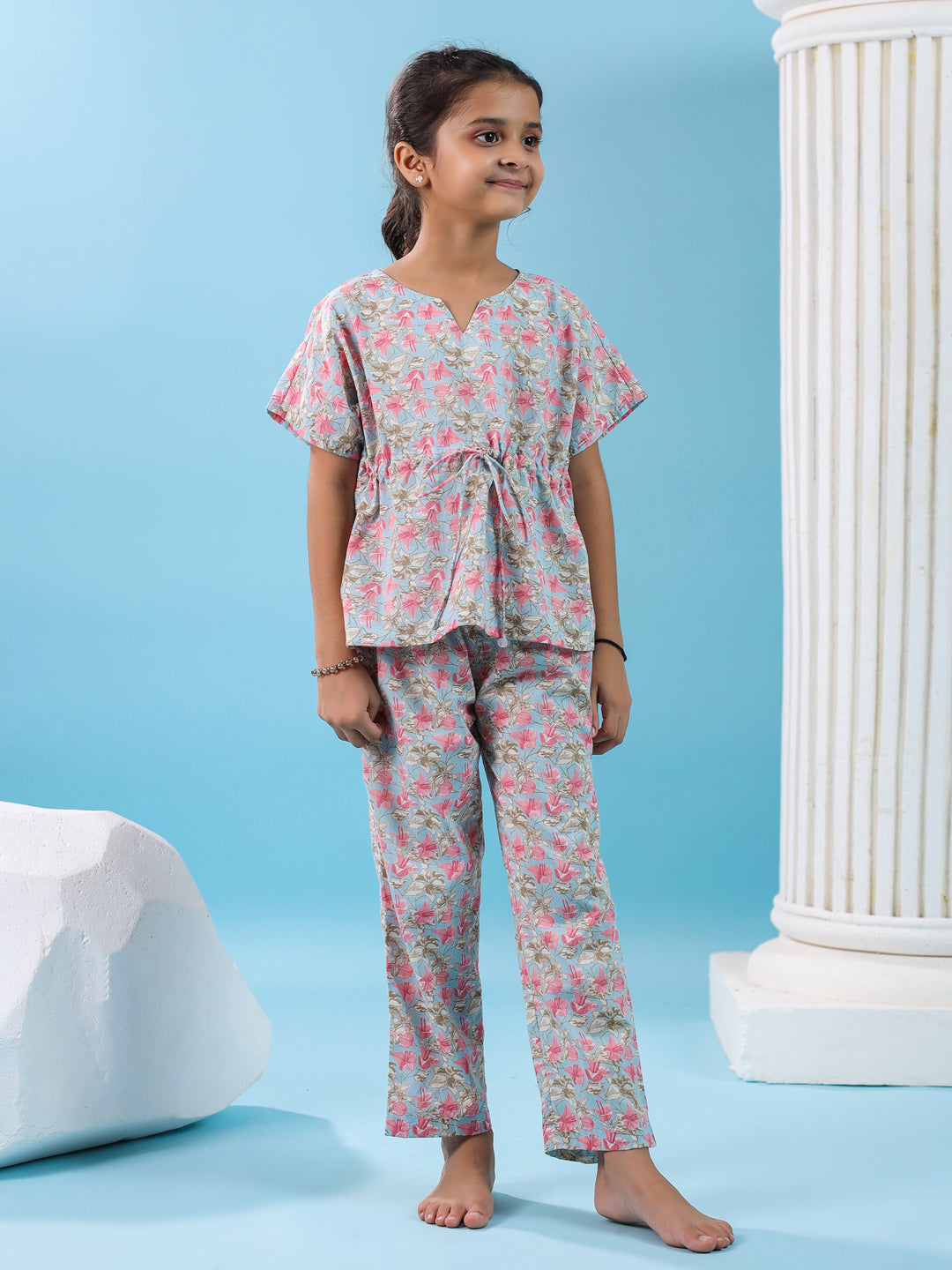 Floral Printed Cotton Night Suit for Kids