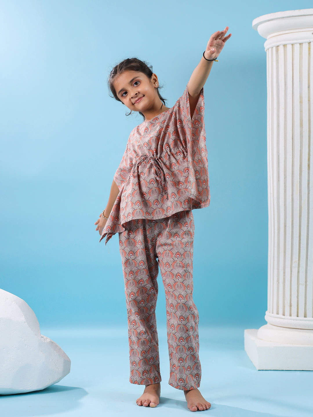 Pink Floral Printed Cotton Night Suit for Kids