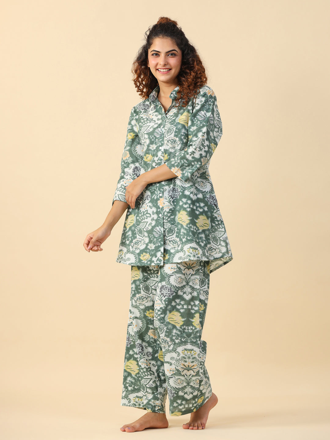 Green  Printed pure cotton co-ord set