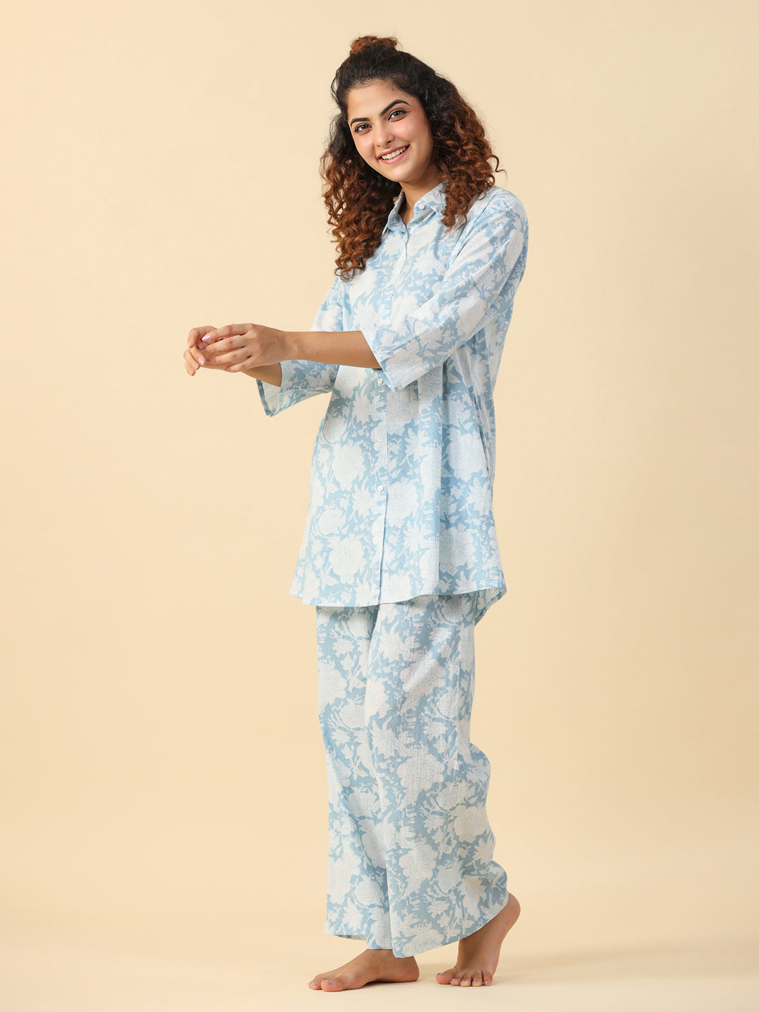 Blue Floral Printed pure cotton co-ord set