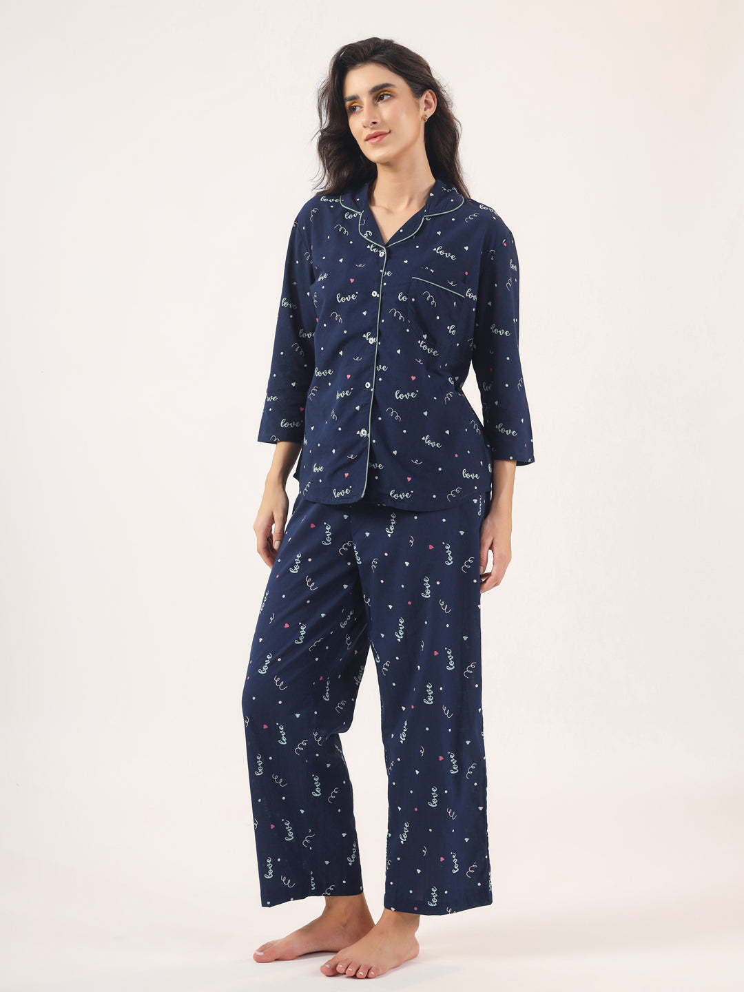 BLUE LOVE Cotton Night SUIT