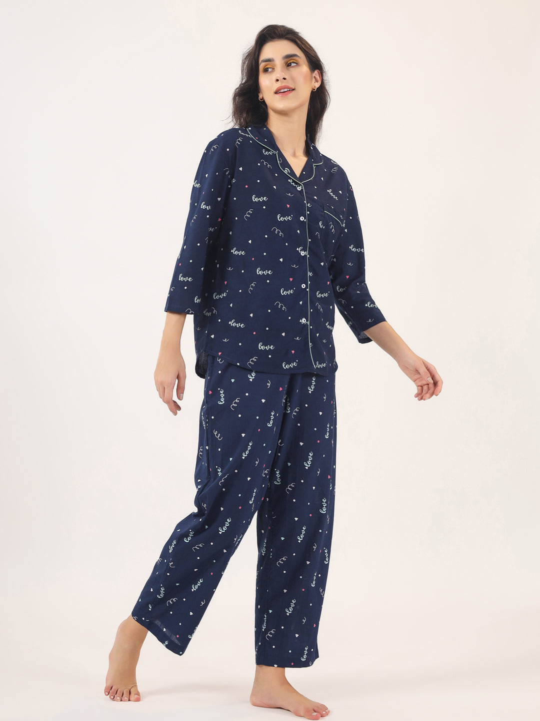 BLUE LOVE Cotton Night SUIT