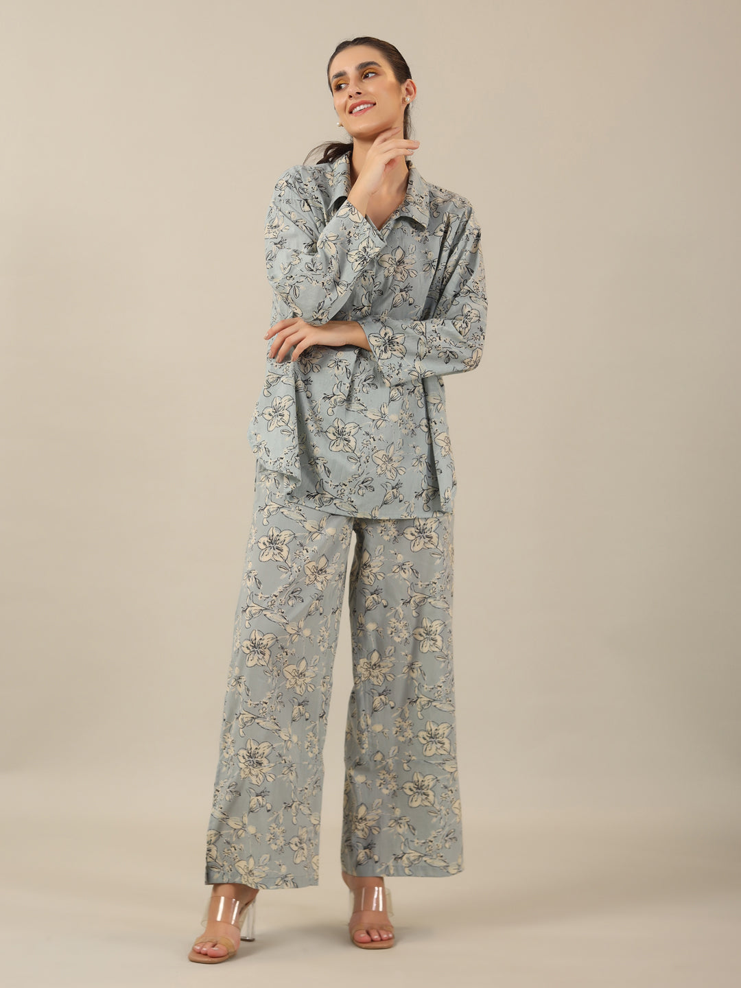 Blue Floral LOOSE FIT Palazzo Loungewear Set