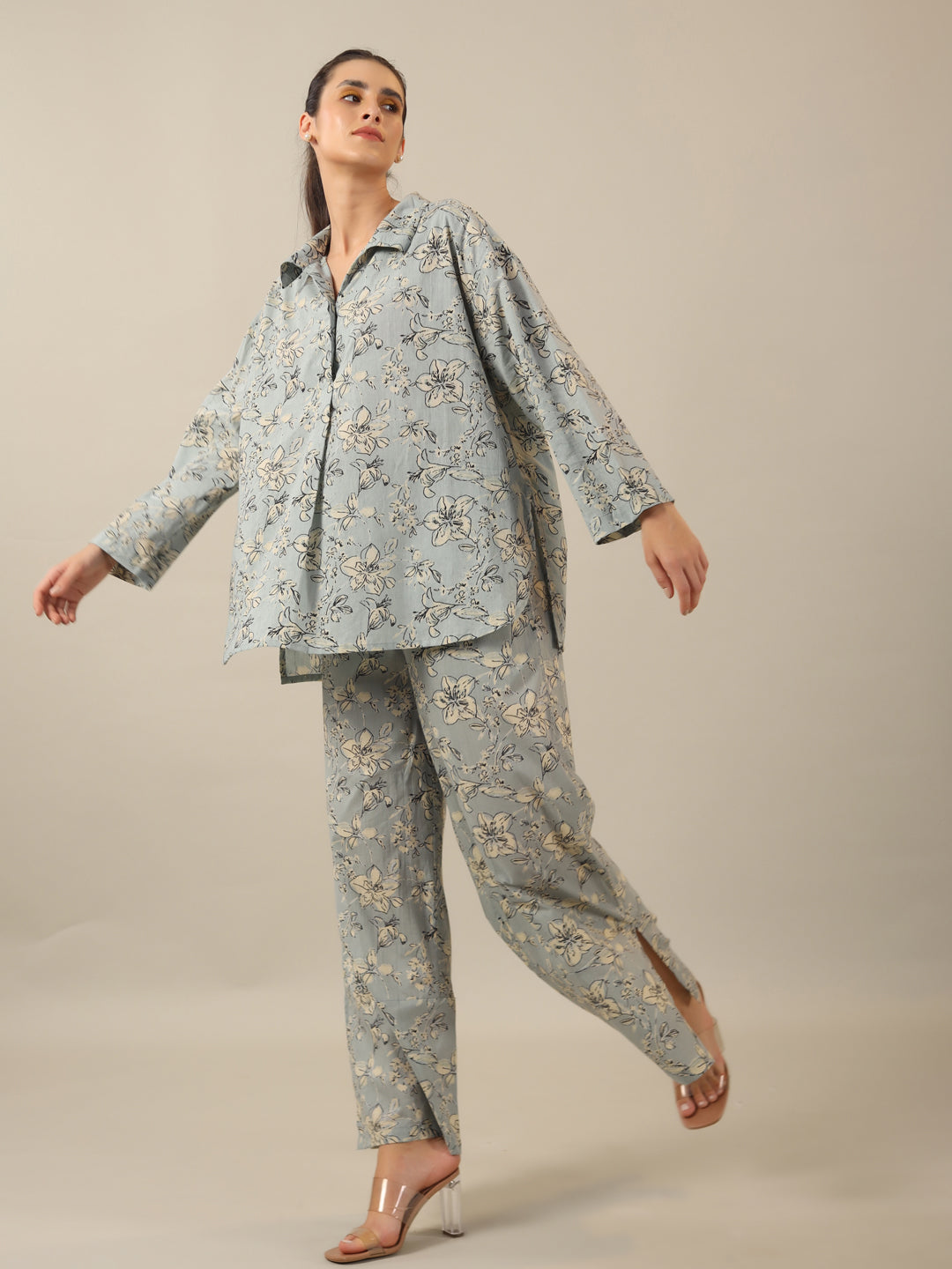 Blue Floral LOOSE FIT Palazzo Loungewear Set