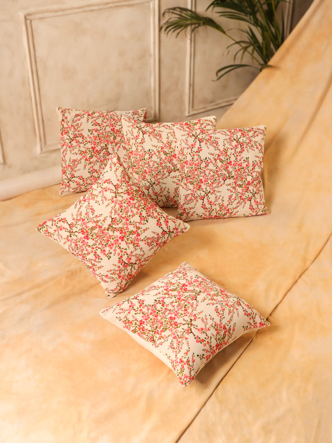 Velvet Pink Colour Floral Cushion Covers