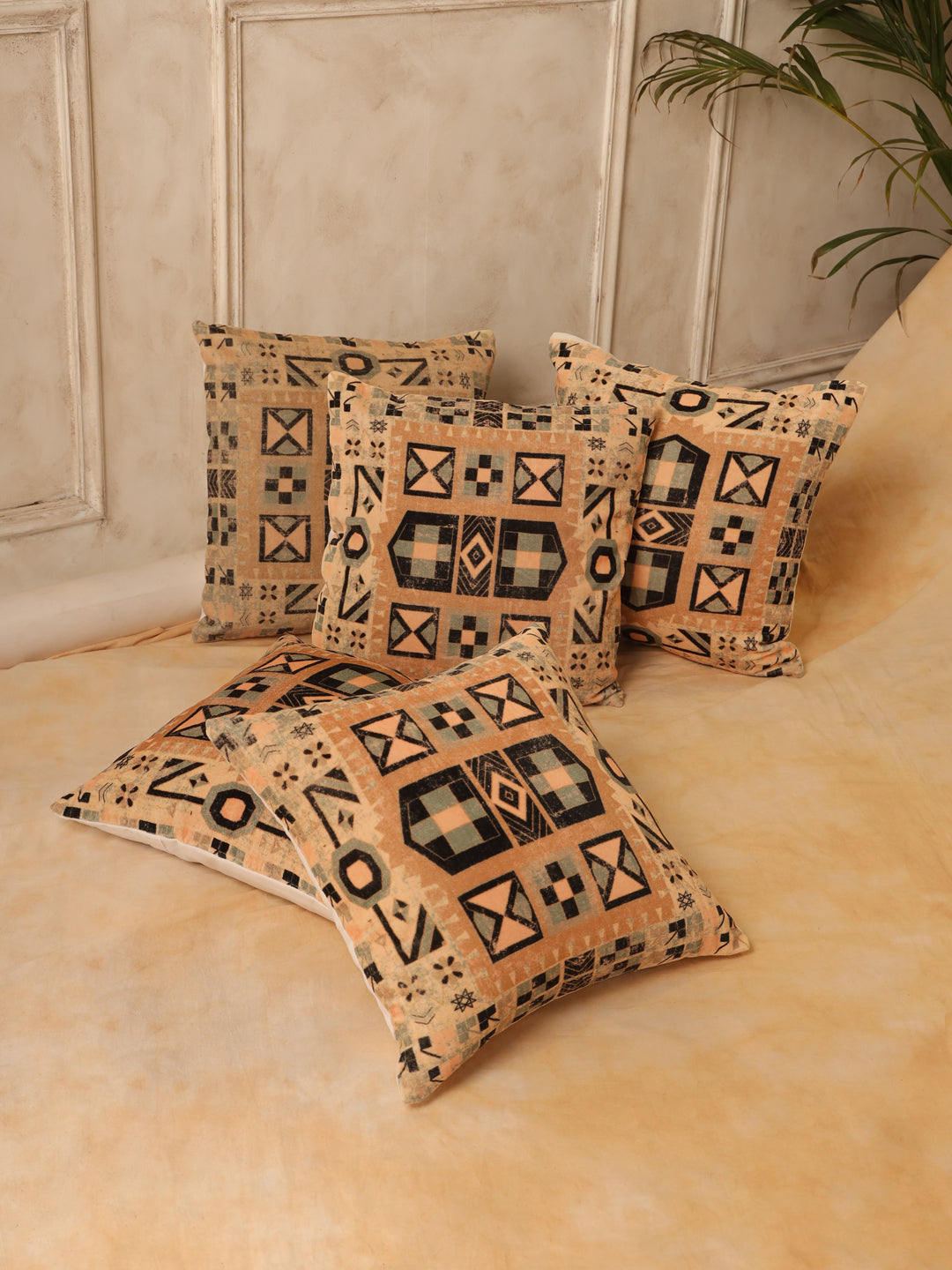 Velvet Beige Colour Geometric Cushion Covers