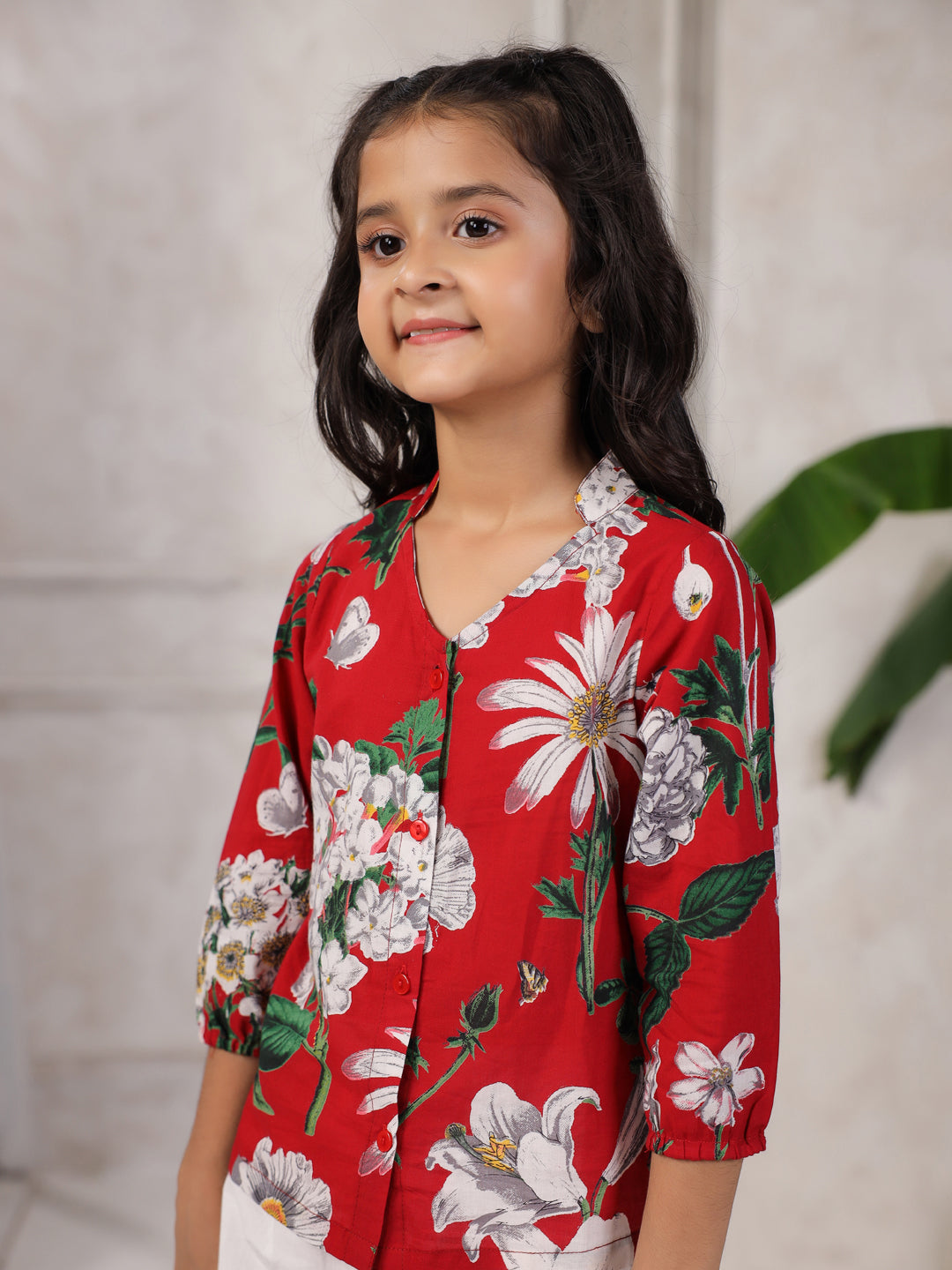 Red Printed Cotton Night Suit Set for Kids