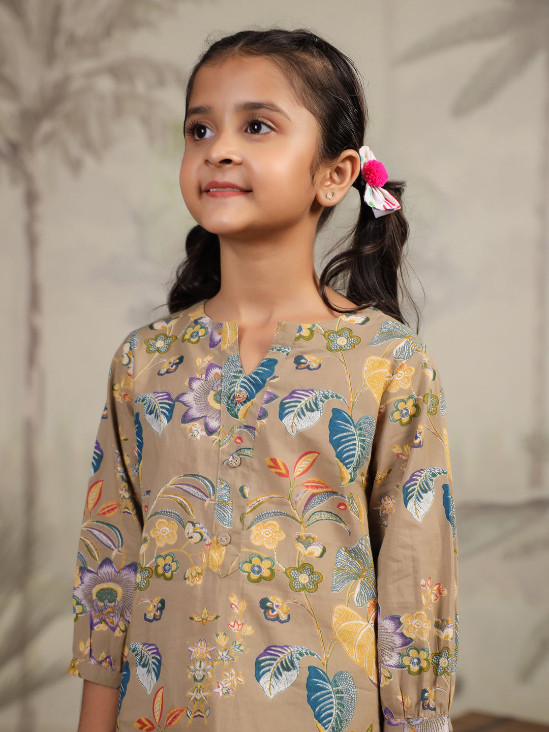 Brown Printed Cotton Night Suit for Kids