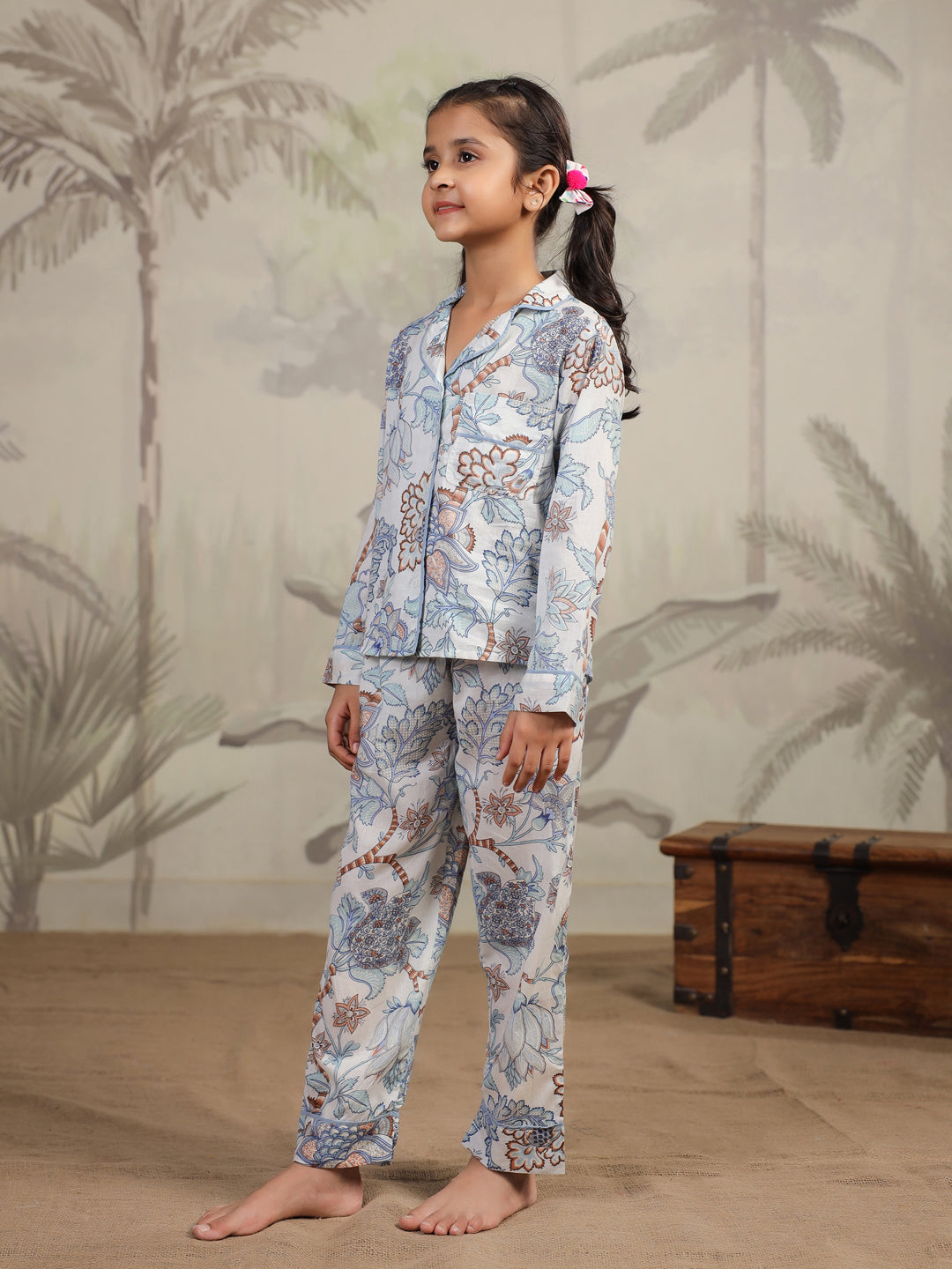 Cotton Floral Printed Night Suit Set for Kids