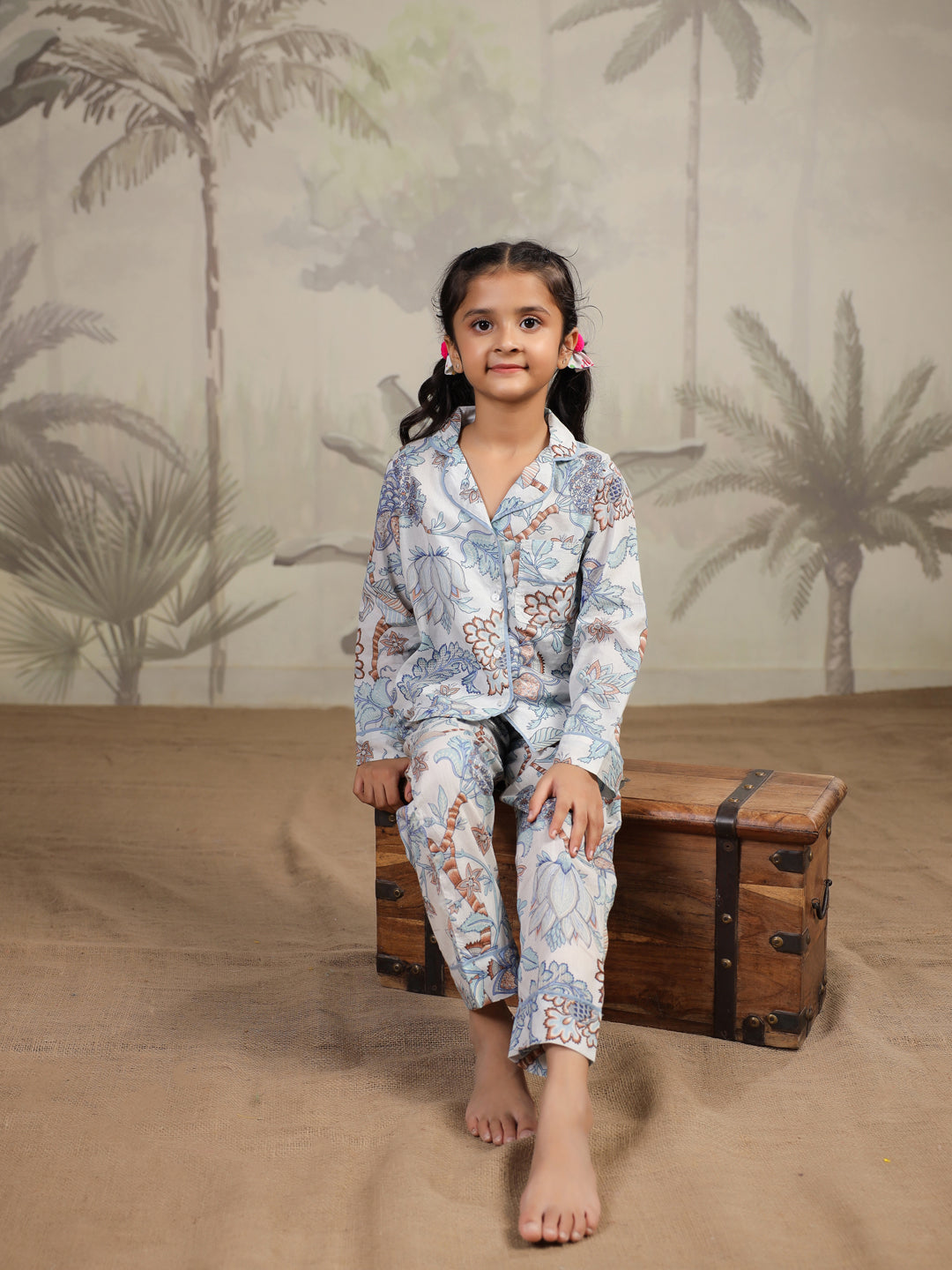 Cotton Floral Printed Night Suit Set for Kids