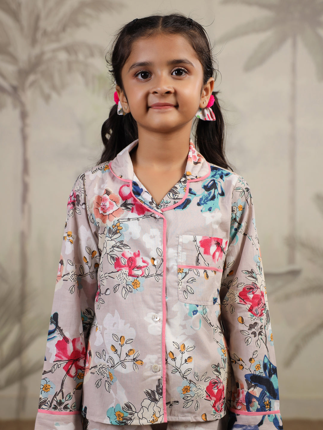 Multi Flower Printed Night Suit Set for Kids