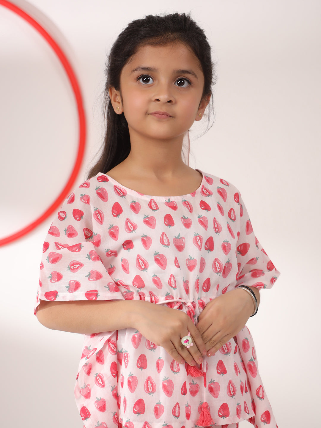 Pink Strawberry Printed Cotton Night Suit for Kids