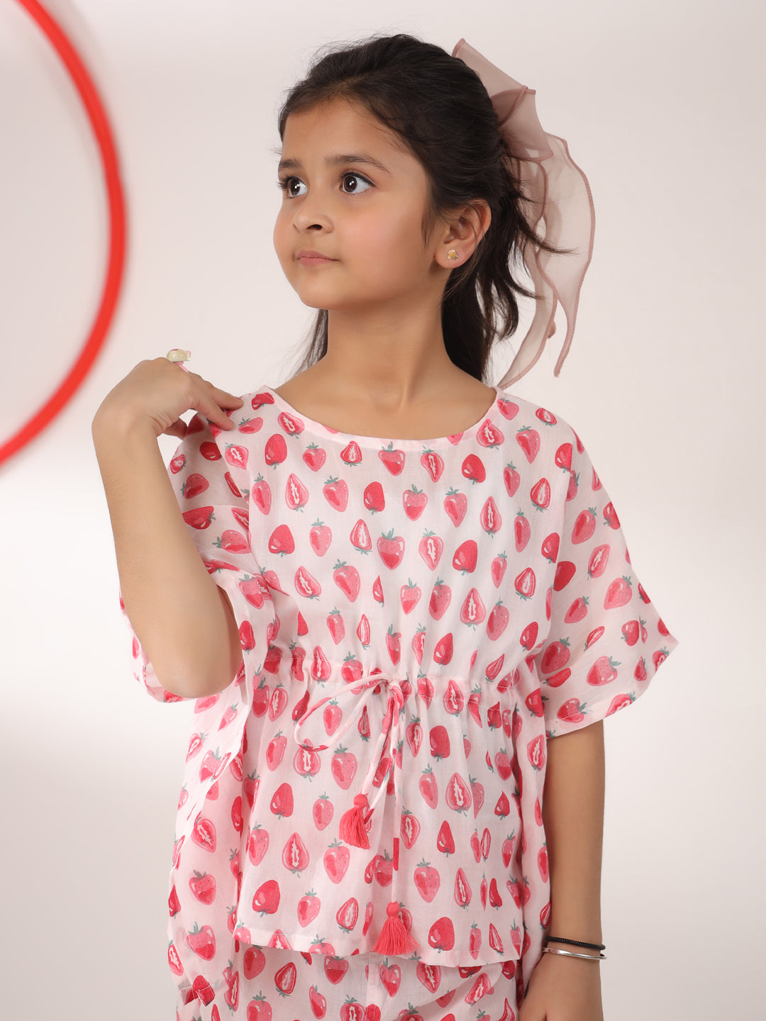 Pink Strawberry Printed Cotton Night Suit for Kids