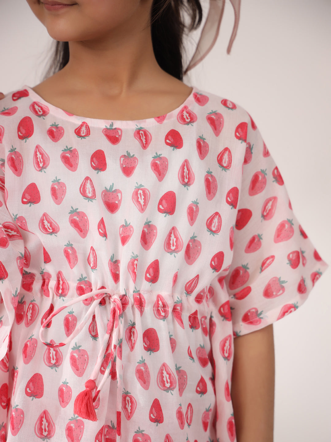 Pink Strawberry Printed Cotton Night Suit for Kids