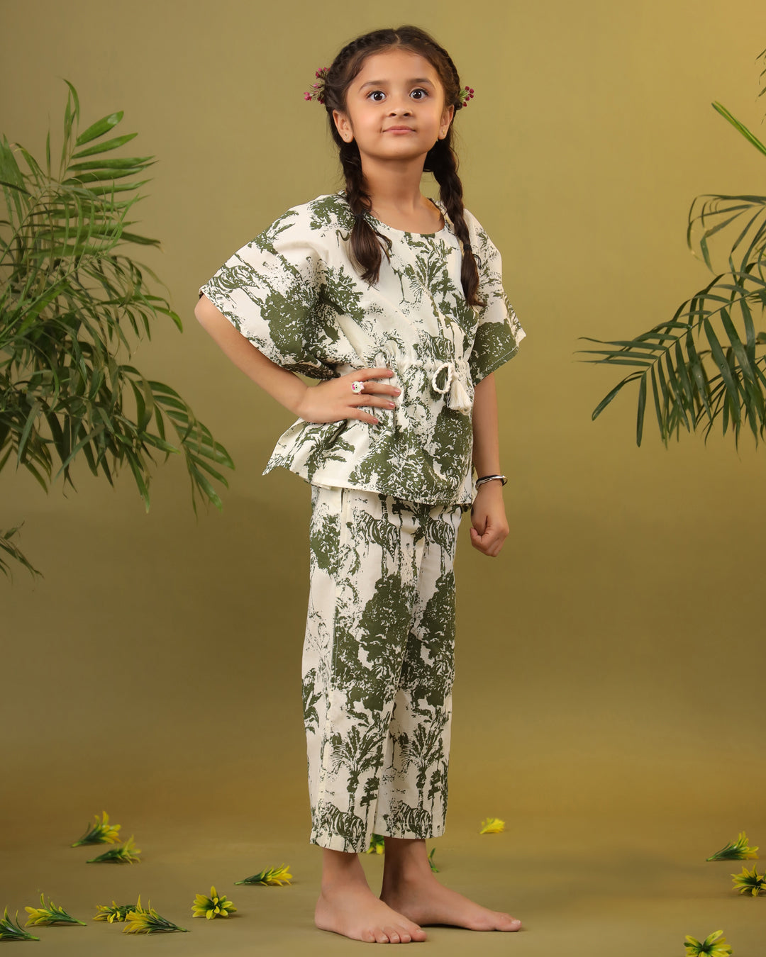 Kids Pure Cotton Green Colour Printed Night suits