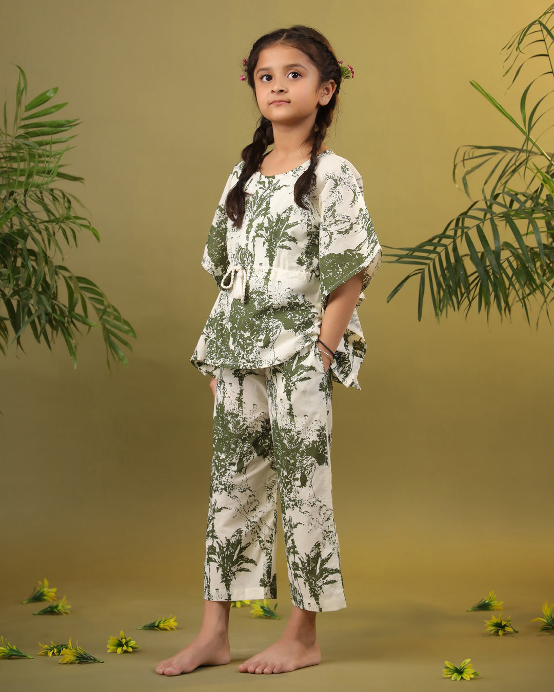 Kids Pure Cotton Green Colour Printed Night suits