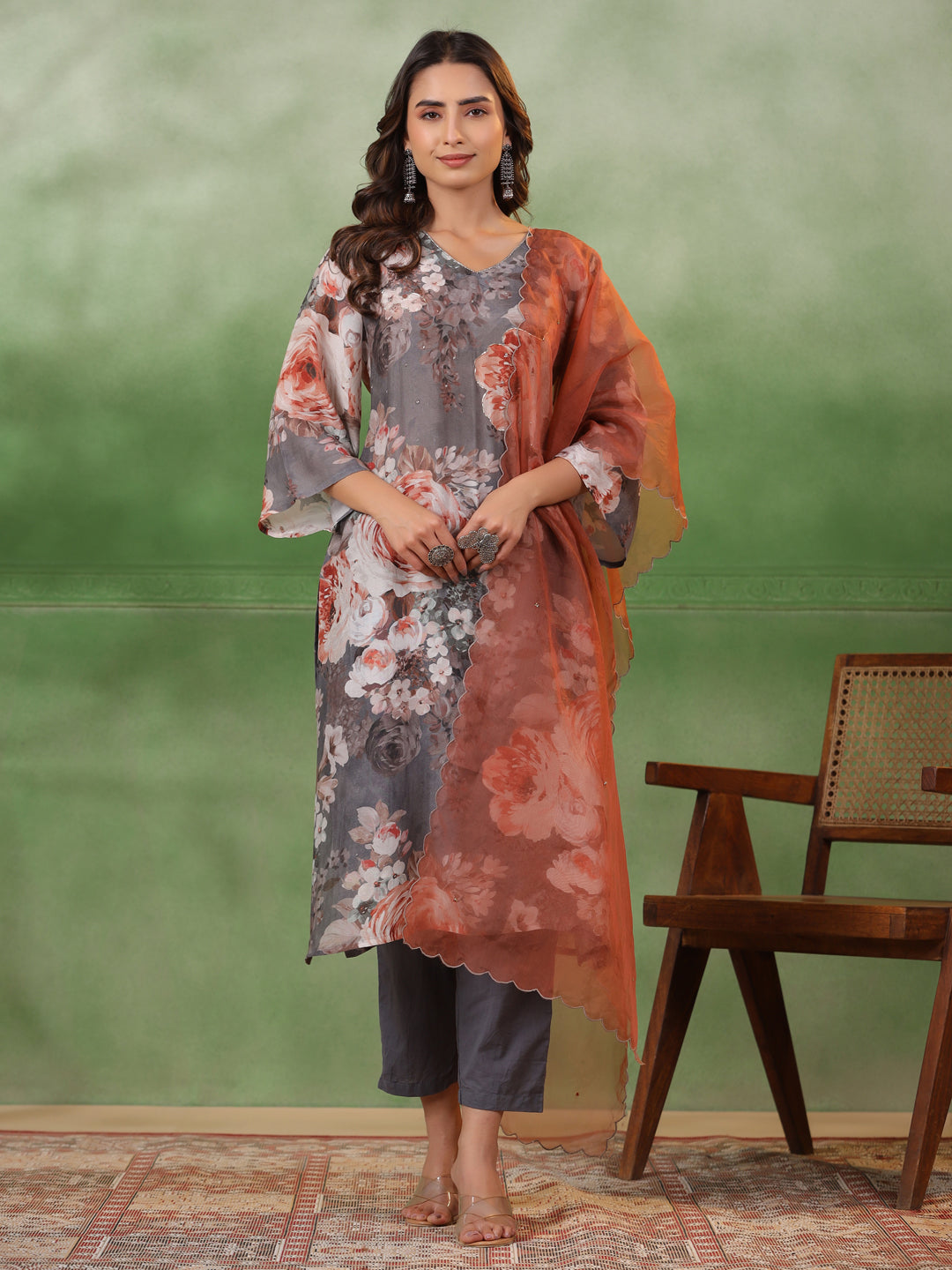 Floral Printed Cotton Kurta Set with Dupatta