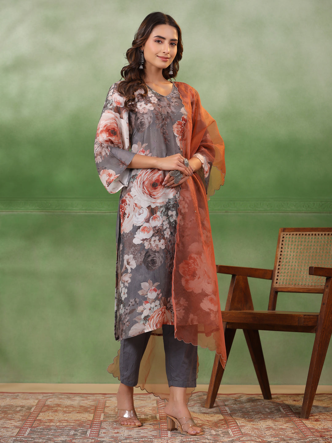 Floral Printed Cotton Kurta Set with Dupatta