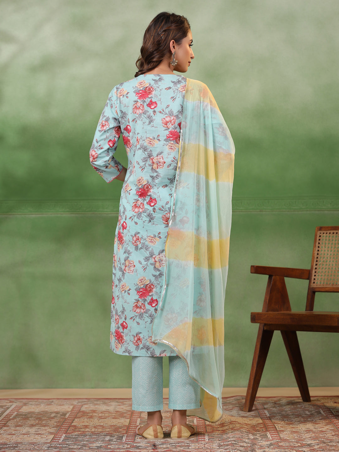 Blue Cotton Kurta Set with Dupatta