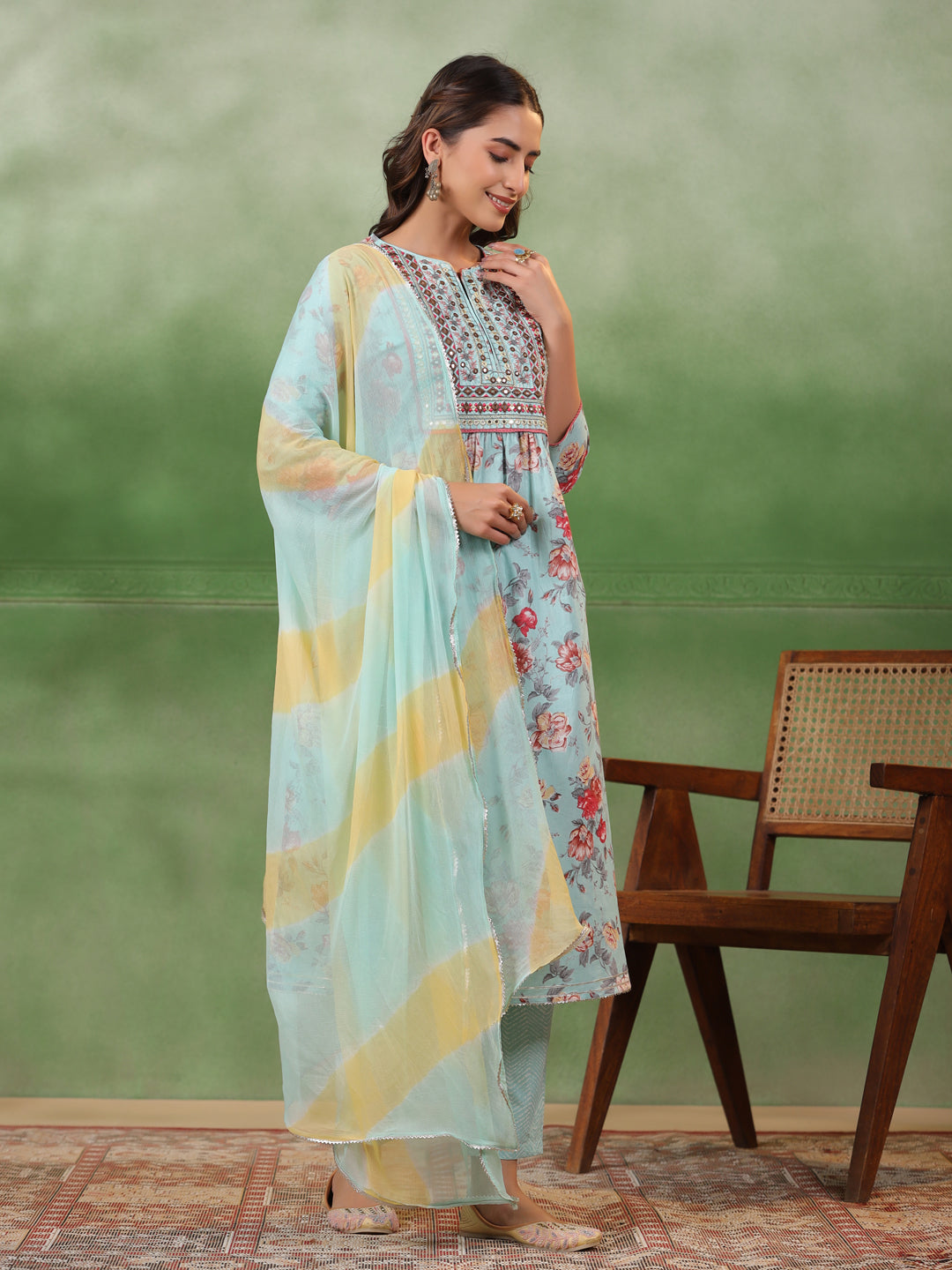 Blue Cotton Kurta Set with Dupatta