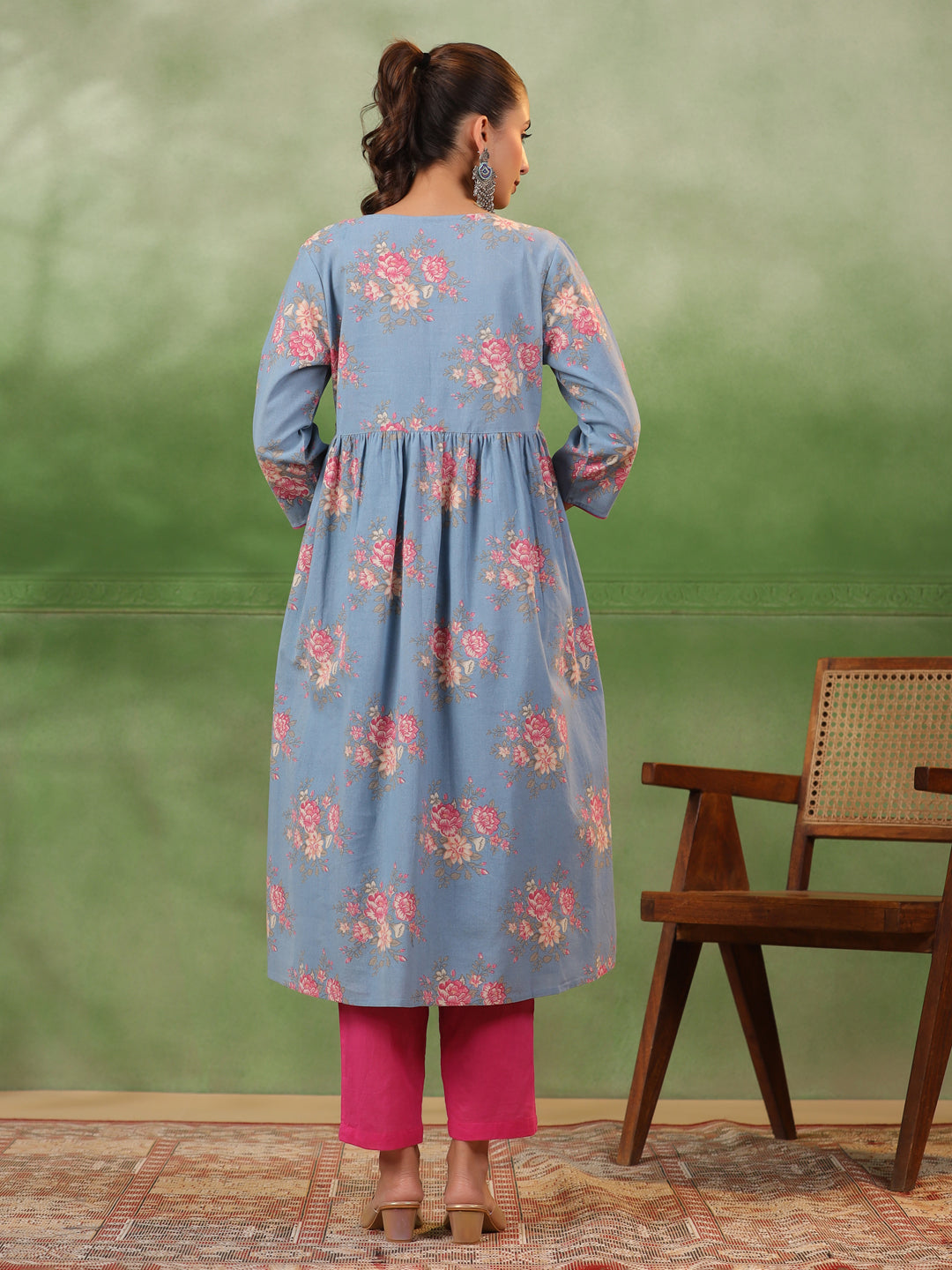 Floral Printed 3 pcs Cotton Kurta Set for Women