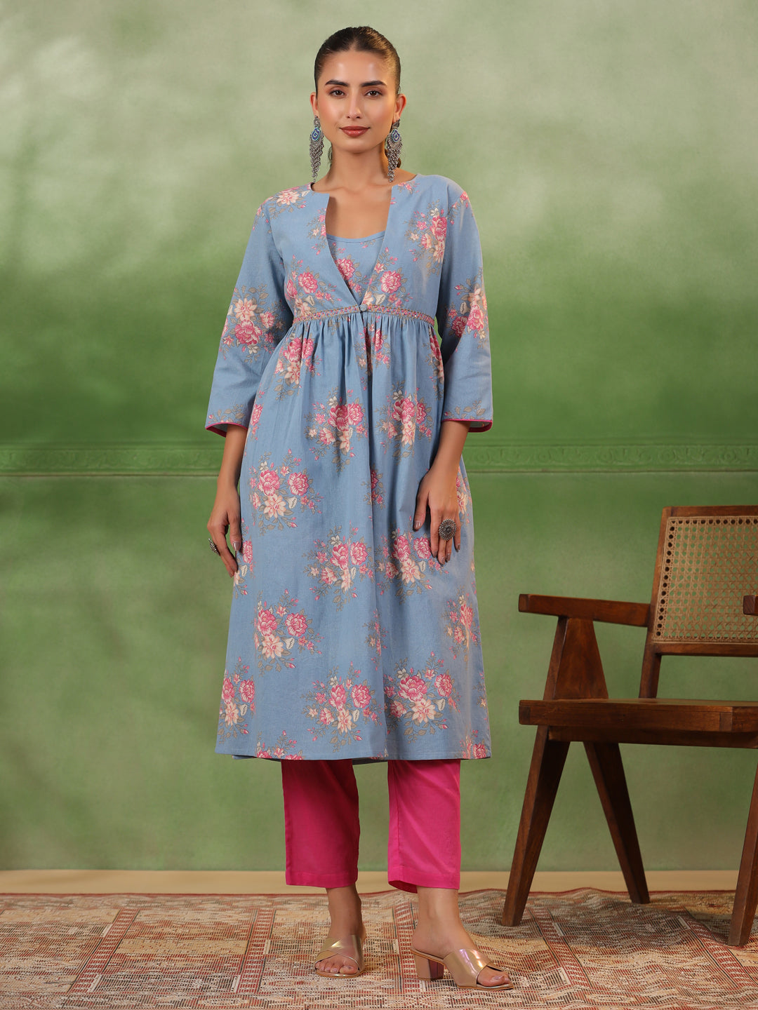 Floral Printed 3 pcs Cotton Kurta Set for Women