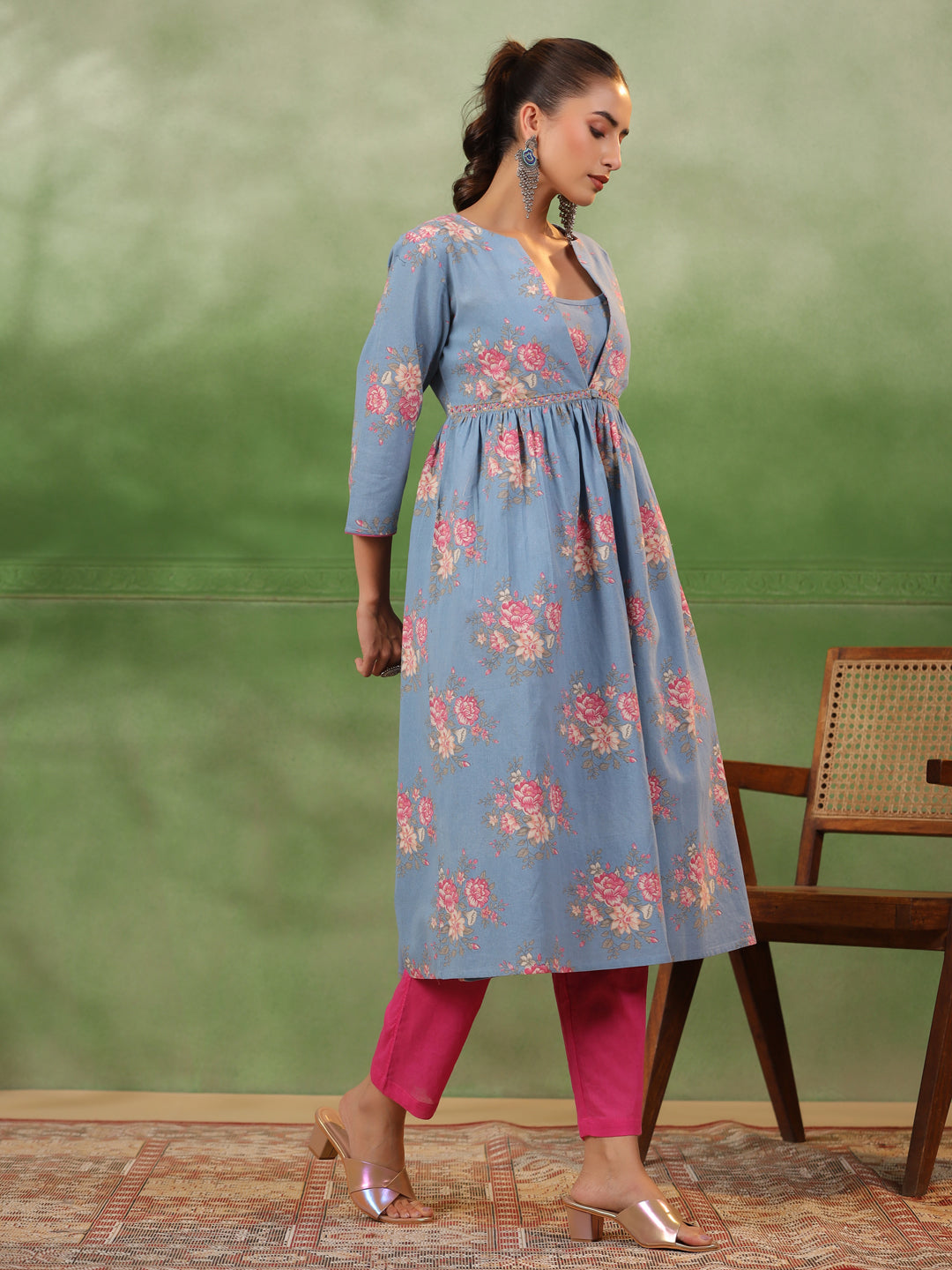 Floral Printed 3 pcs Cotton Kurta Set for Women