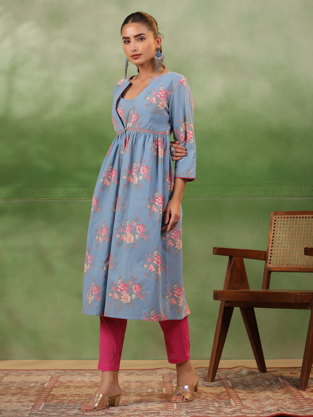 Floral Printed 3 pcs Cotton Kurta Set for Women