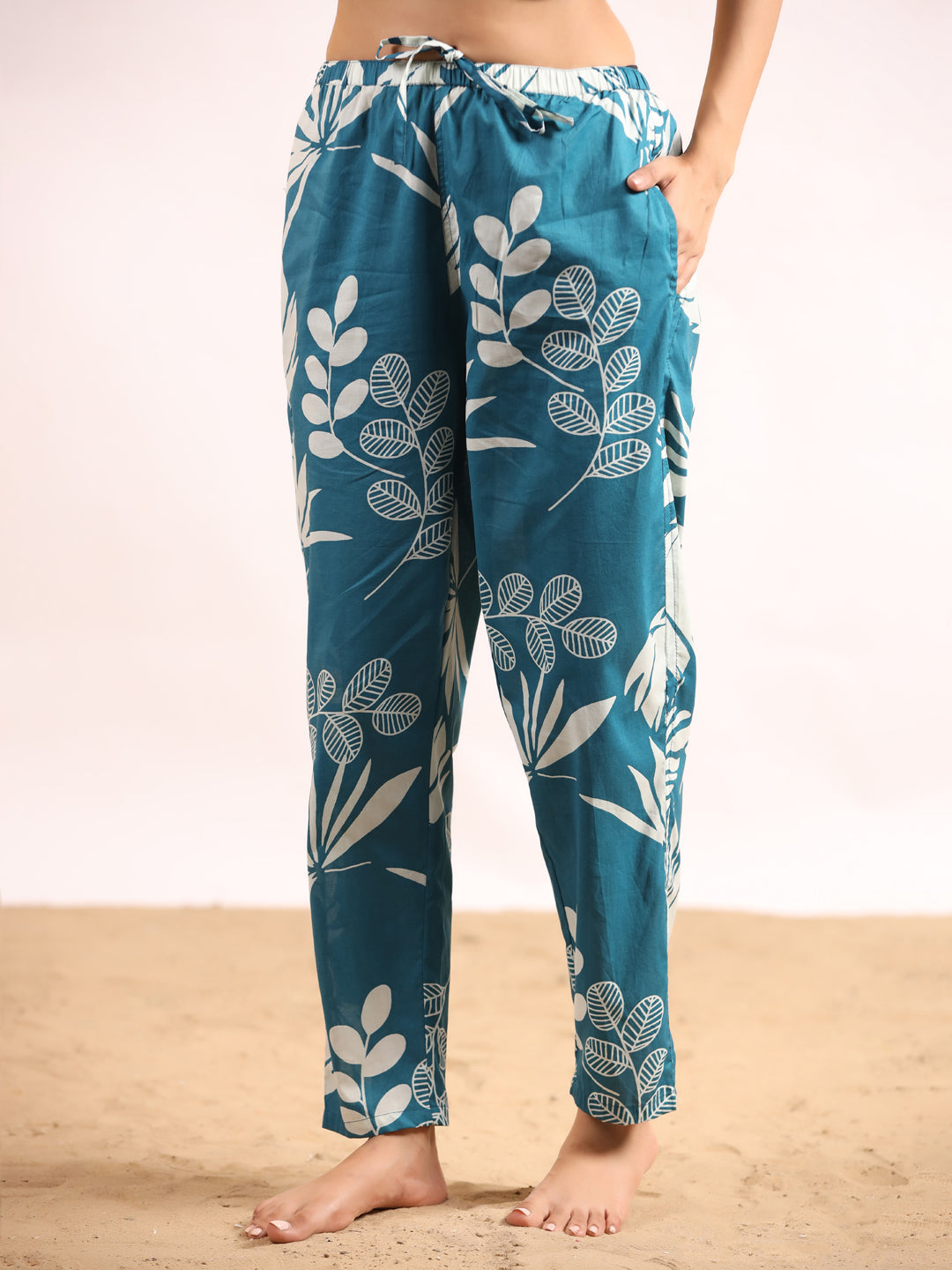 Blue tropical  Print Night Suit Set with Payjama