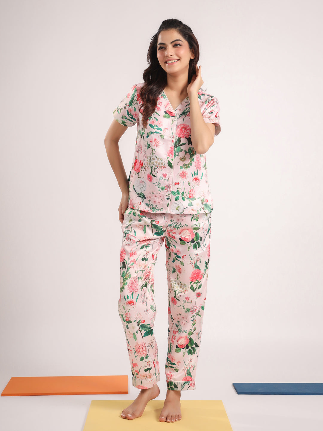 Floral satin night suit