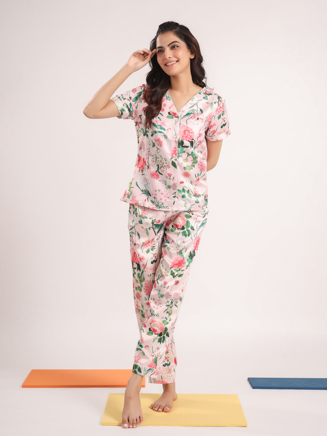 Floral satin night suit