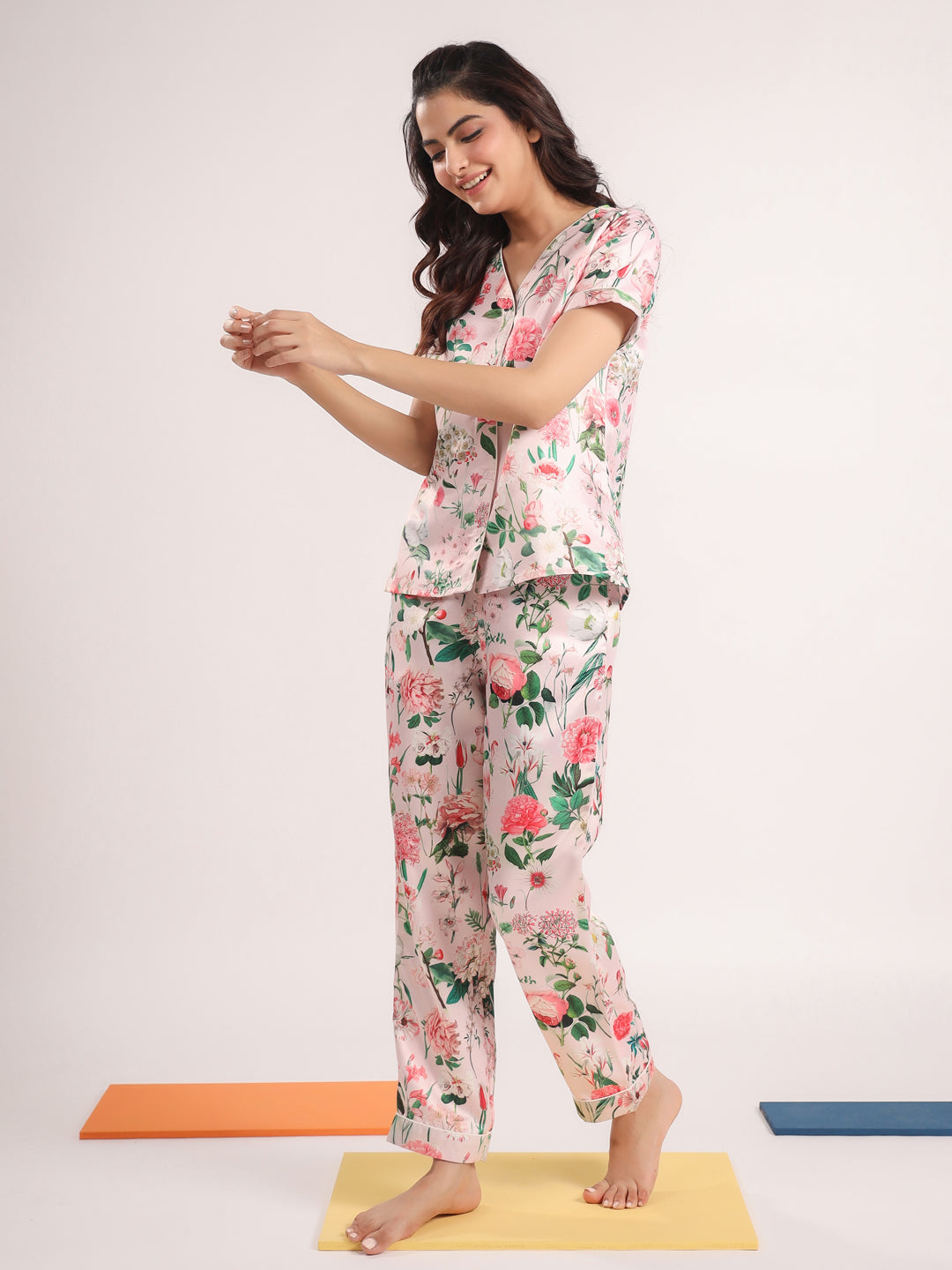 Floral satin night suit