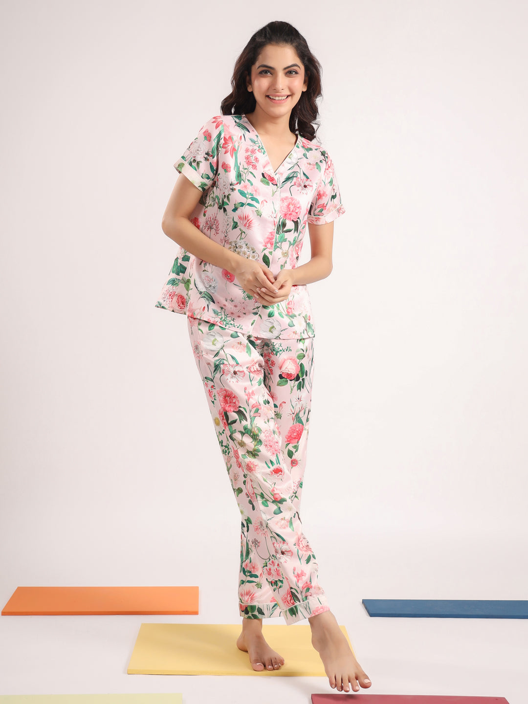 Floral satin night suit