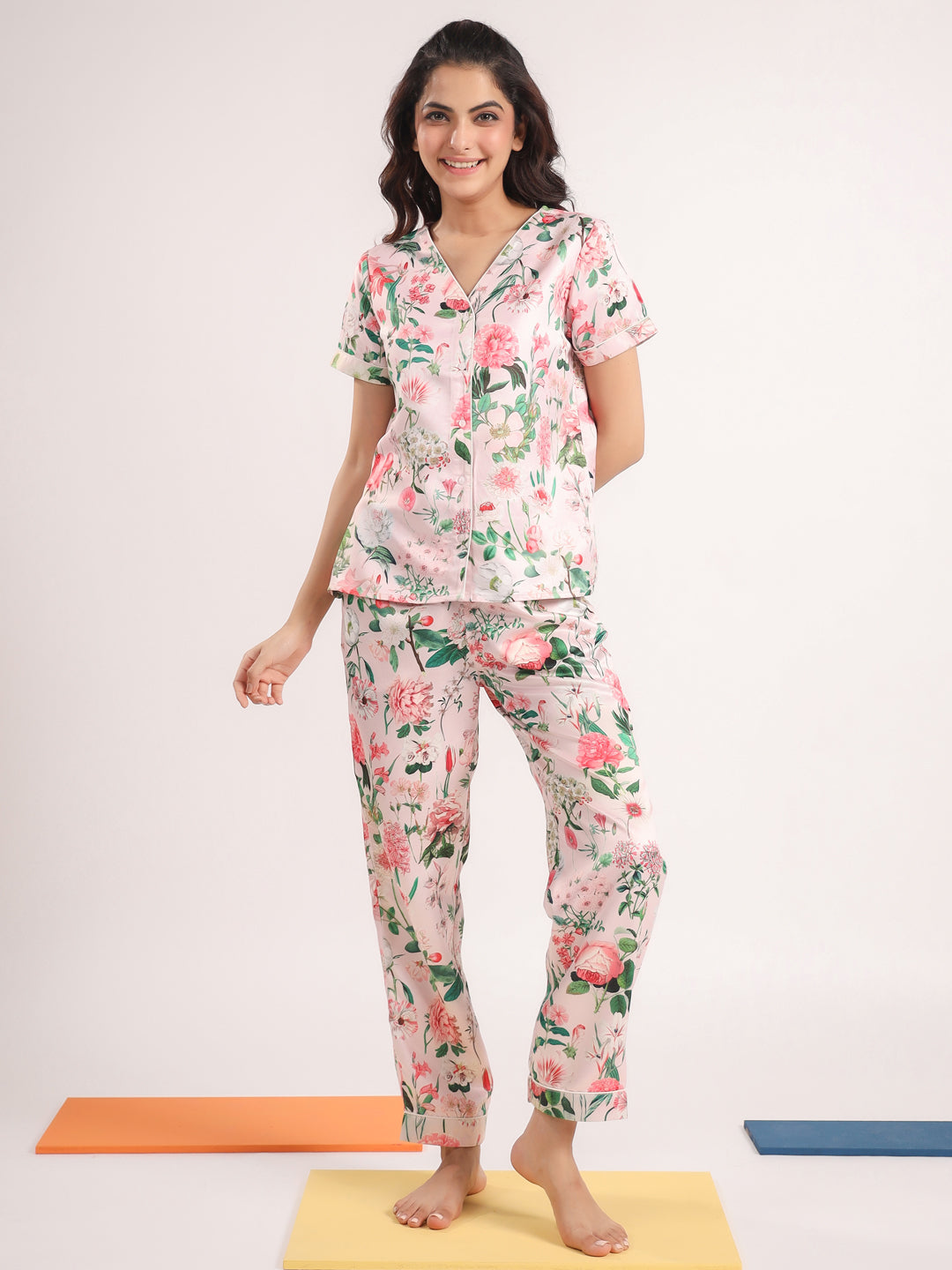 Floral satin night suit