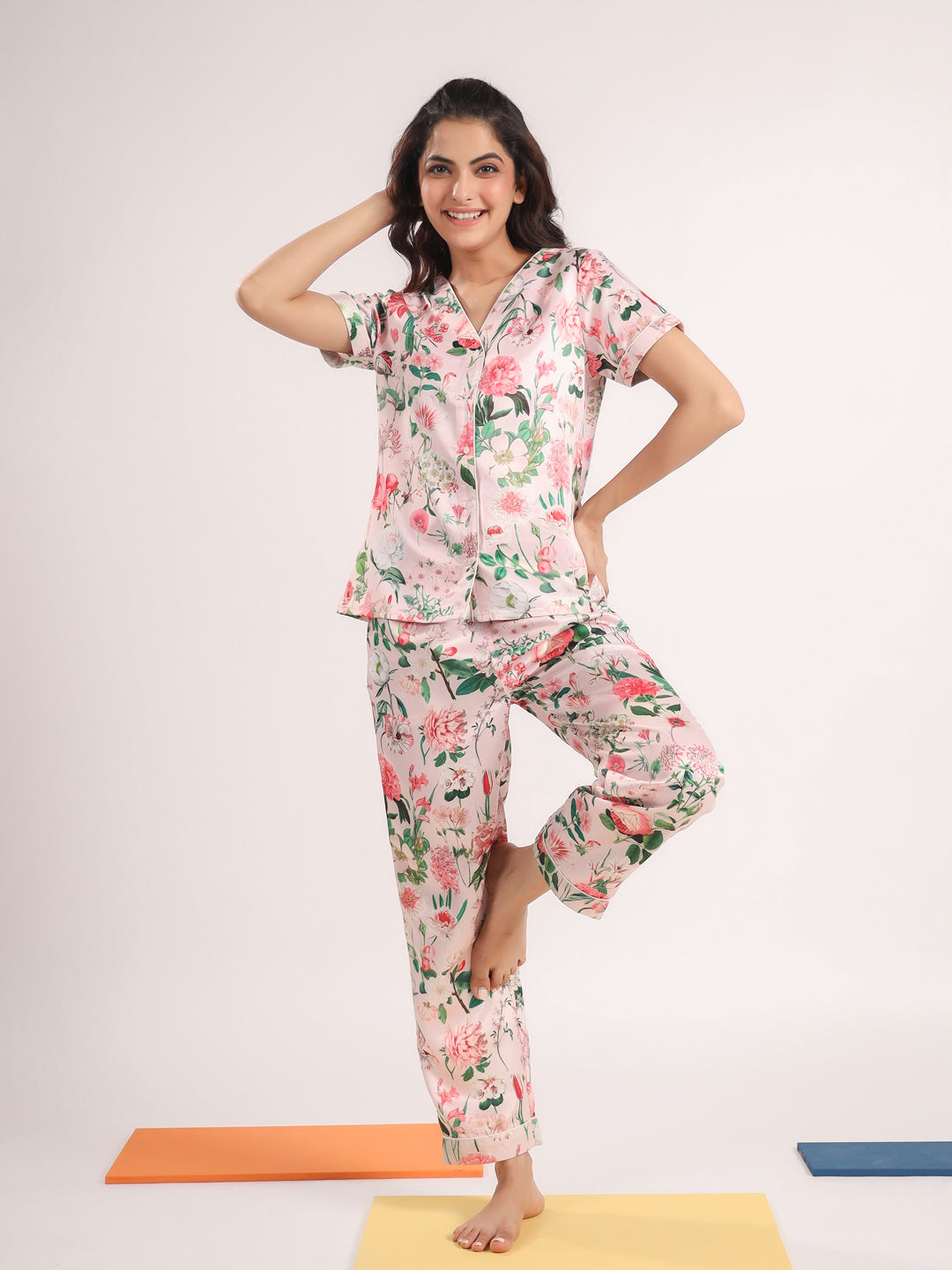 Floral satin night suit