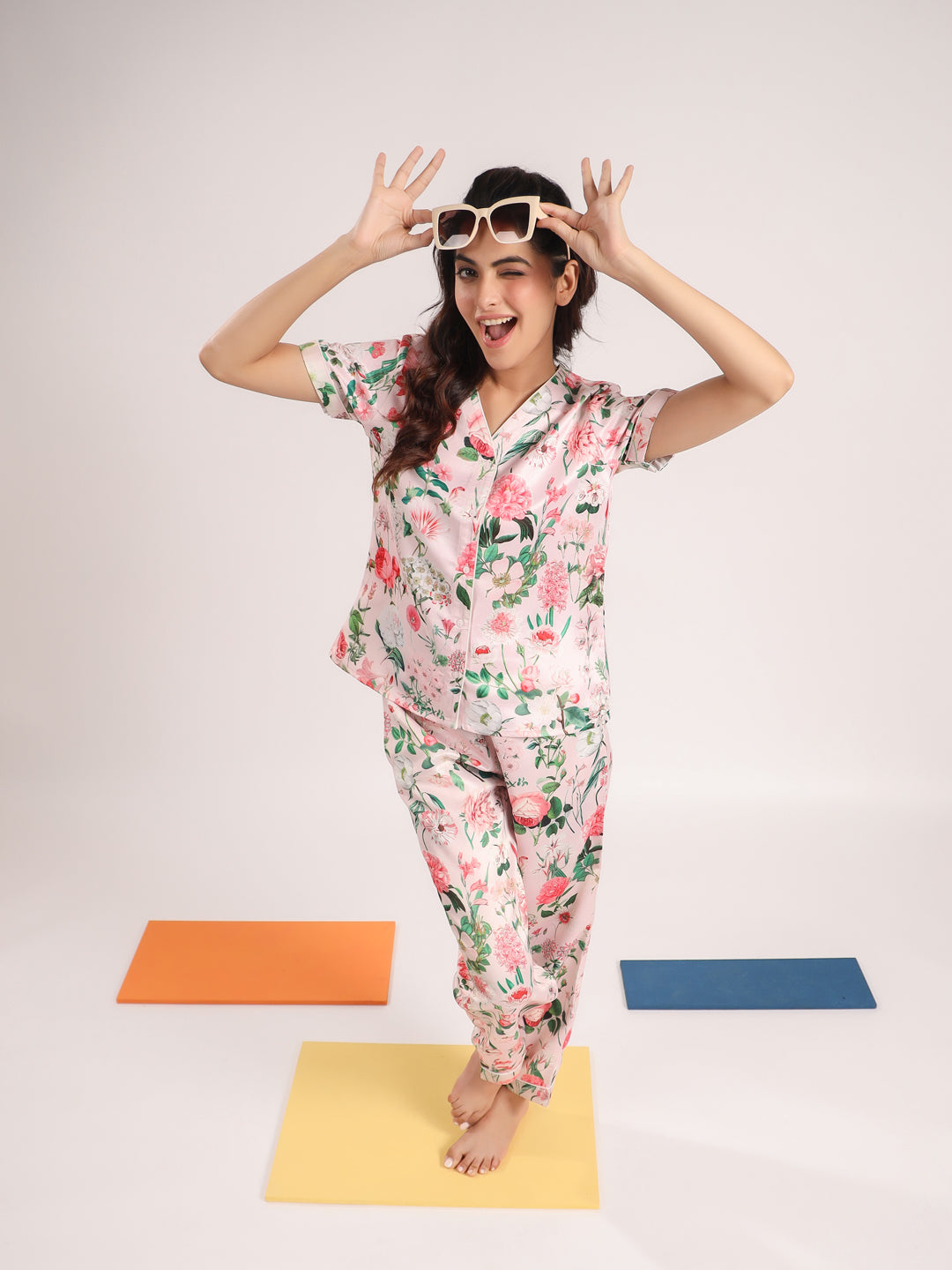 Floral satin night suit