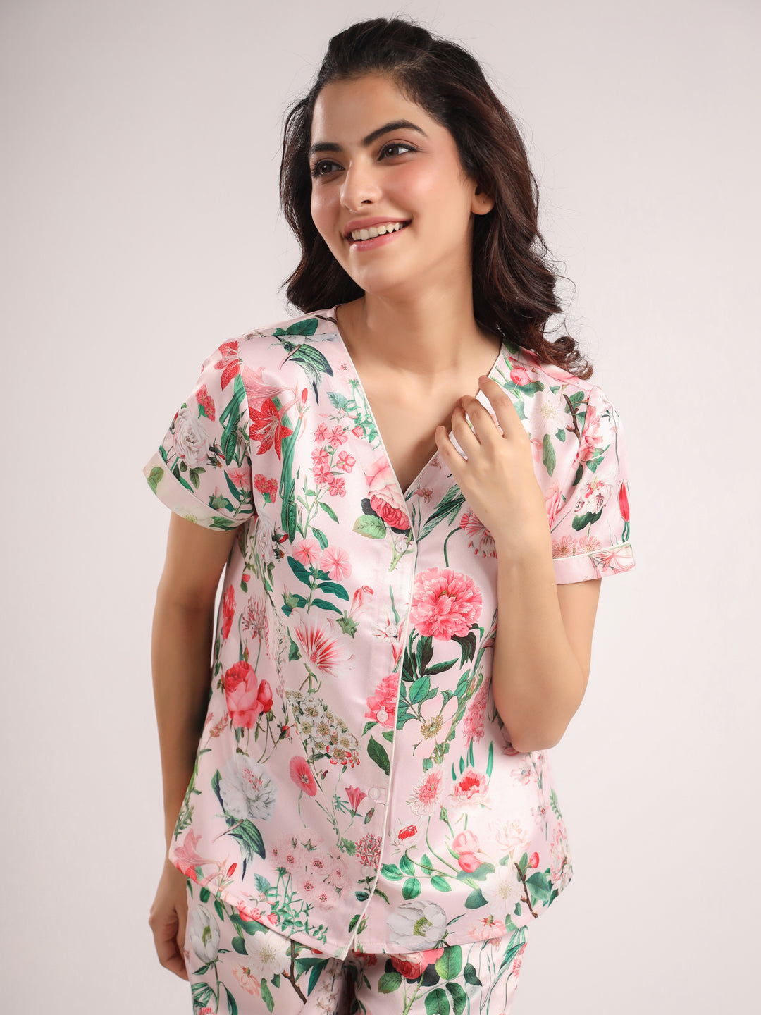 Floral satin night suit