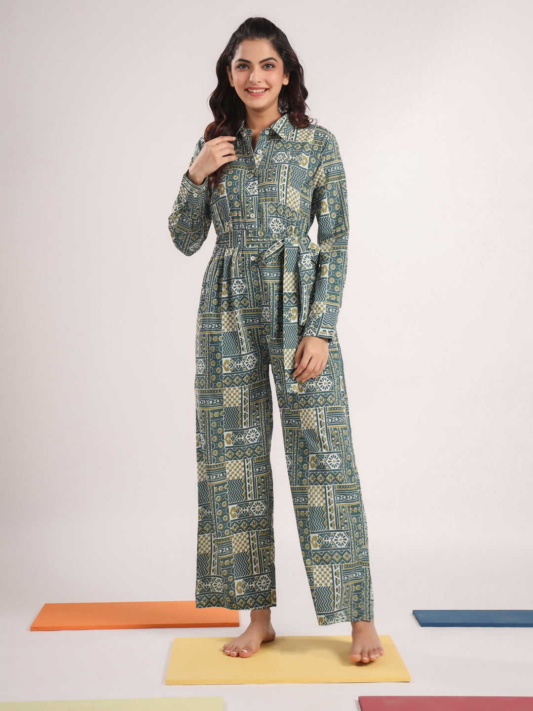 Green Pure Cotton Jumpsuit