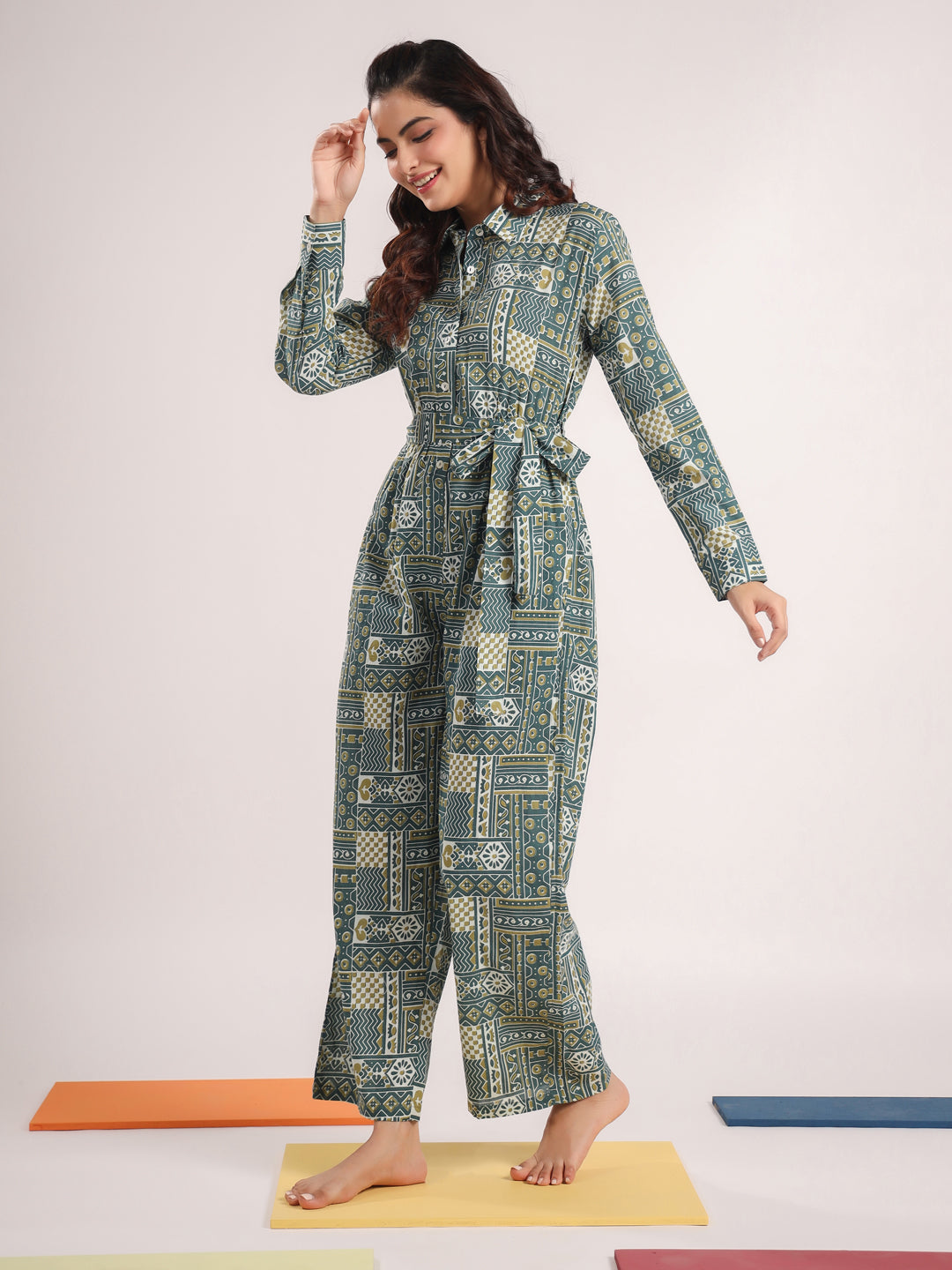 Green Pure Cotton Jumpsuit