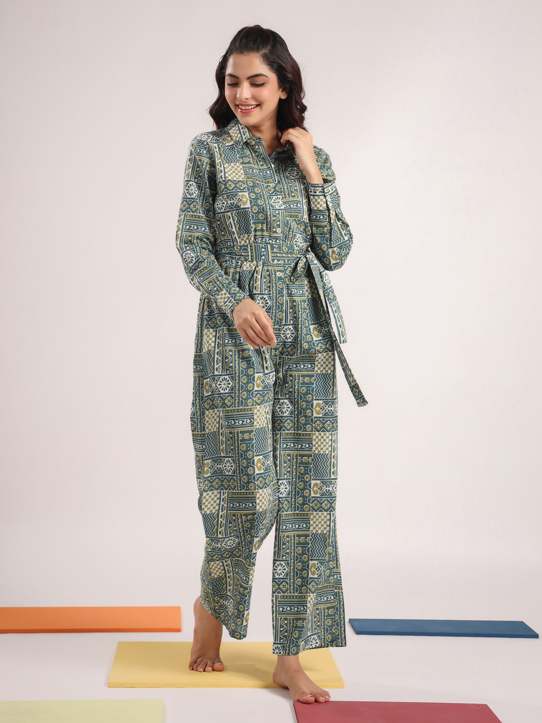 Green Pure Cotton Jumpsuit