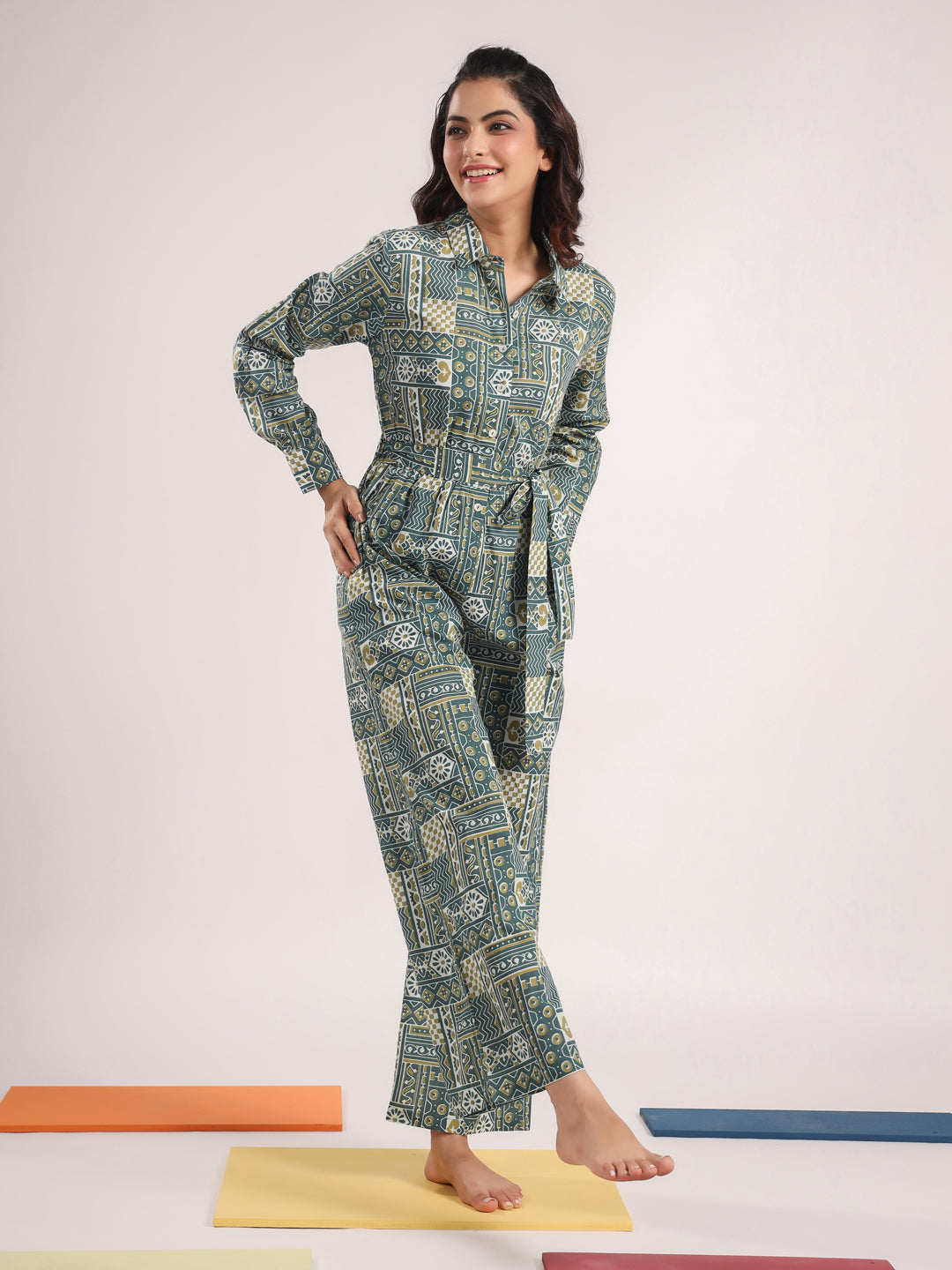 Green Pure Cotton Jumpsuit