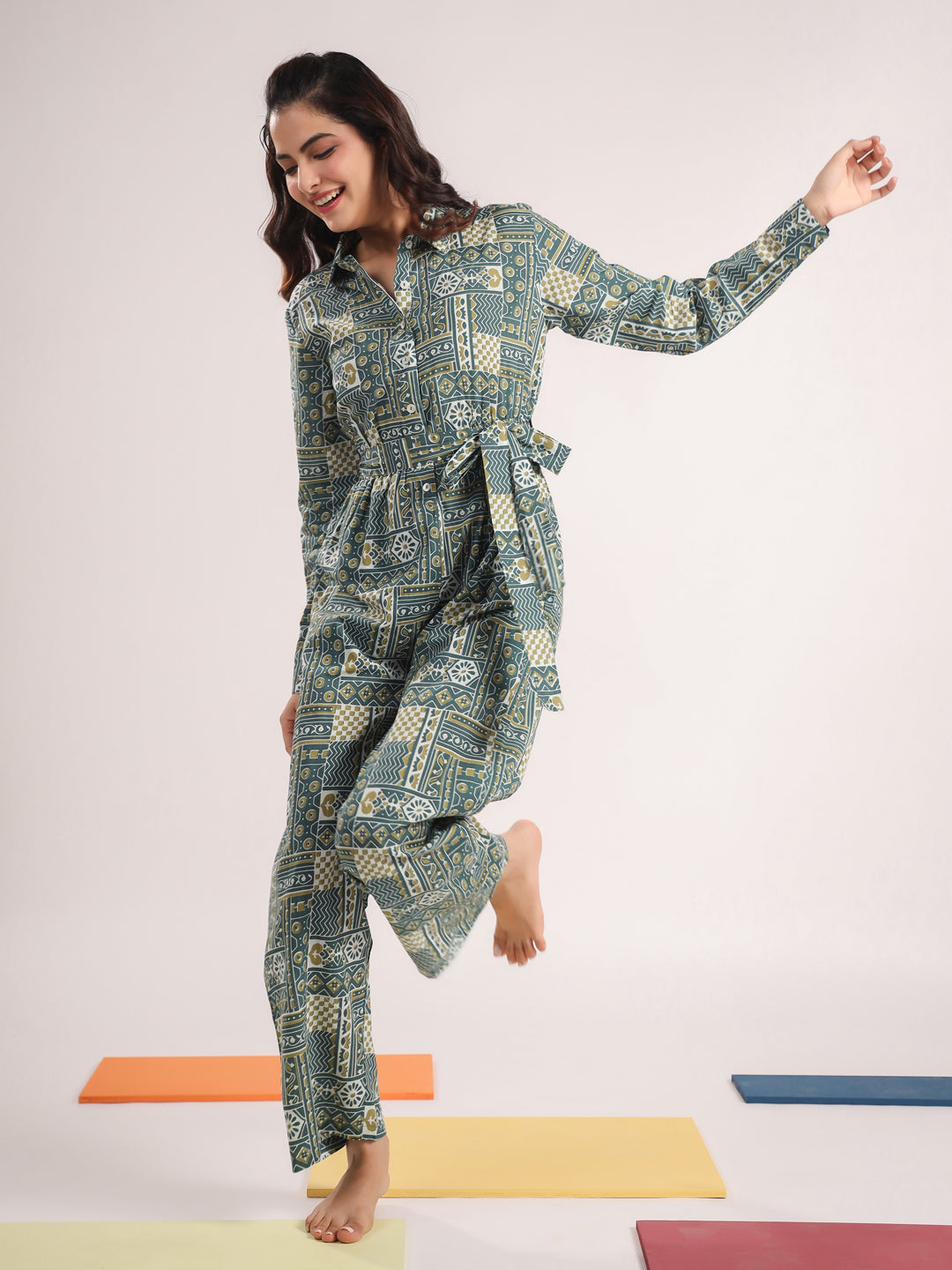 Green Pure Cotton Jumpsuit