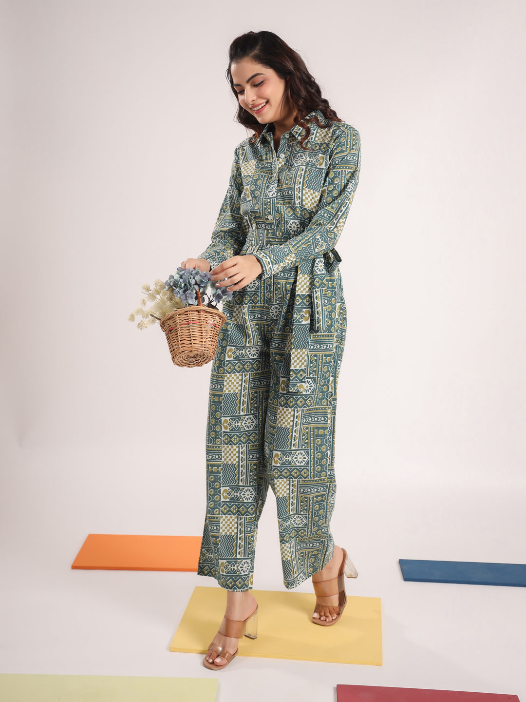 Green Pure Cotton Jumpsuit