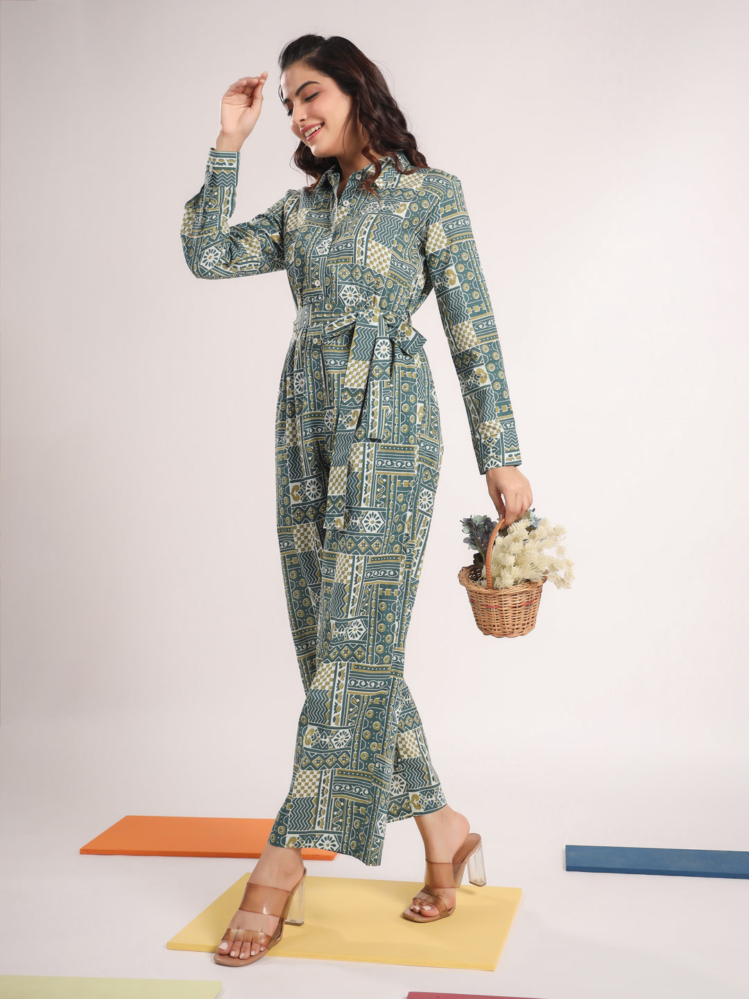 Green Pure Cotton Jumpsuit